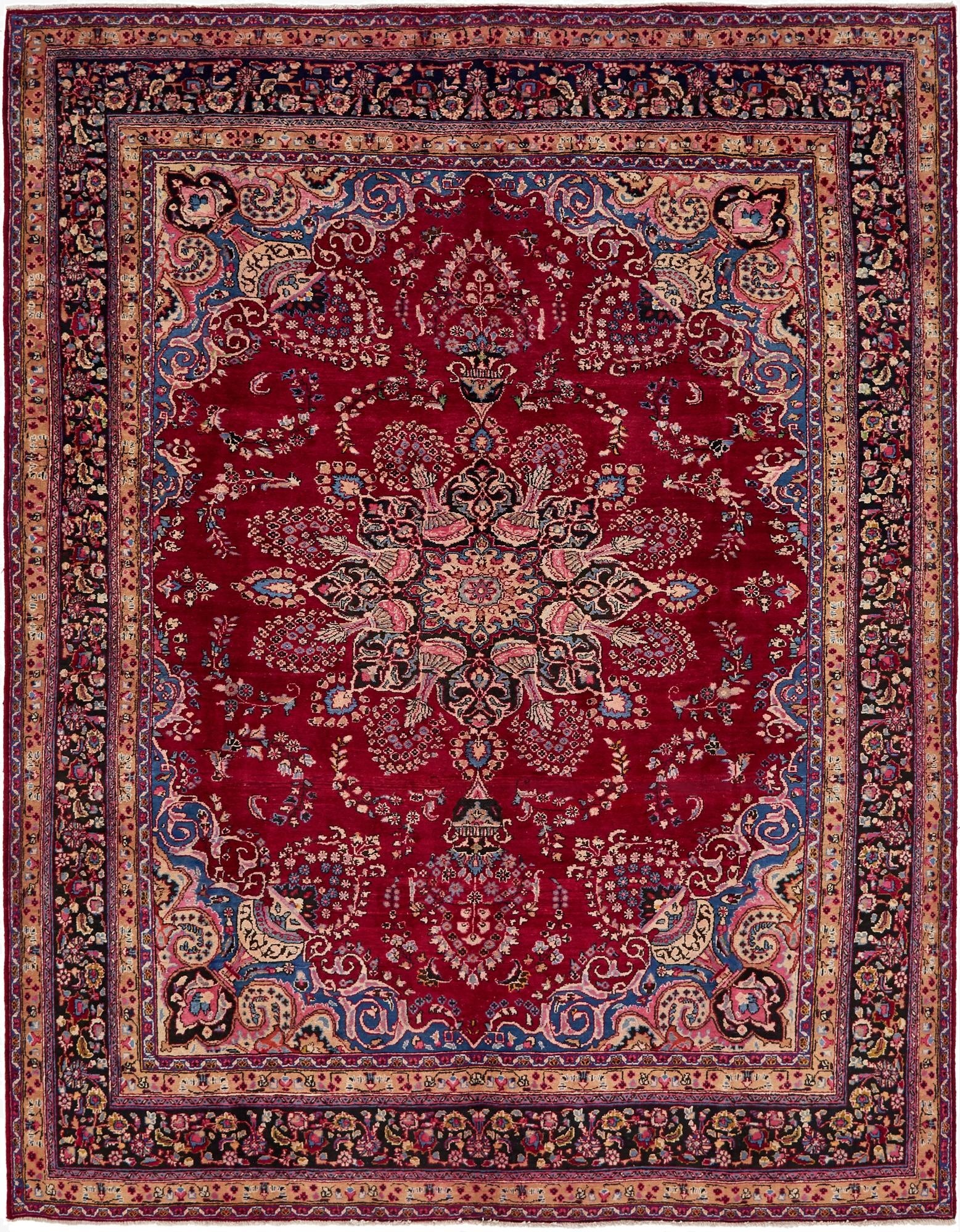 9' 6 x 12' 6  Hand Knotted Mashad Persian Wool Rug