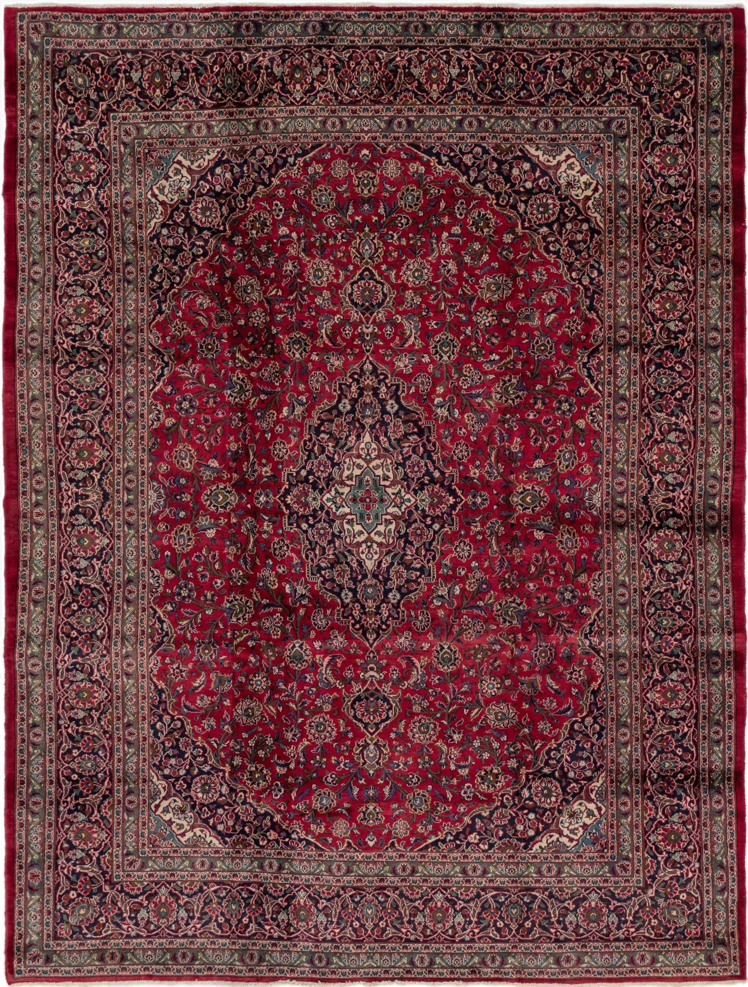 9' 7 x 12' 8  Hand Knotted Mashad Persian Wool Rug