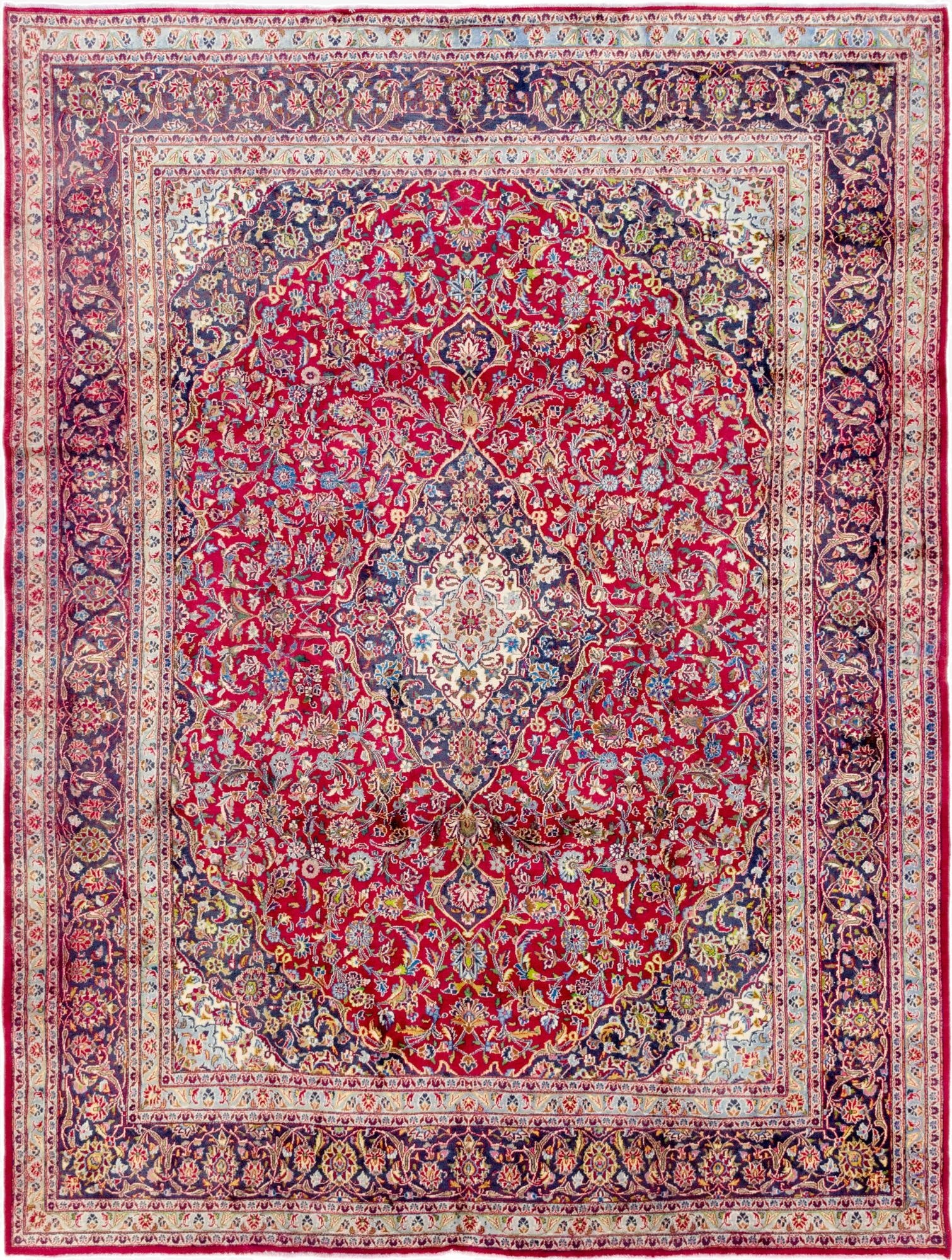 9' 7 x 12' 6  Hand Knotted Mashad Persian Wool Rug