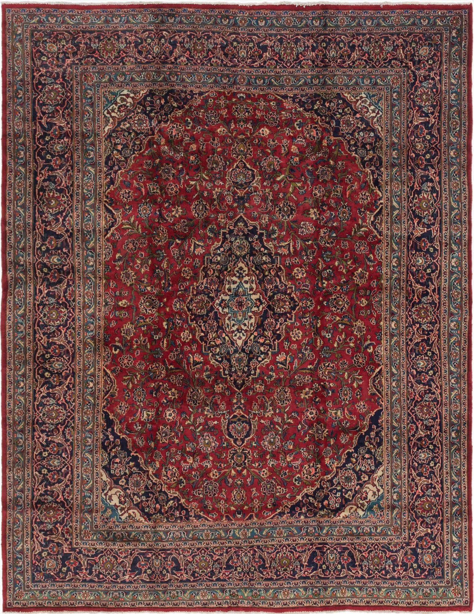 9' 6 x 12' 5  Hand Knotted Mashad Persian Wool Rug