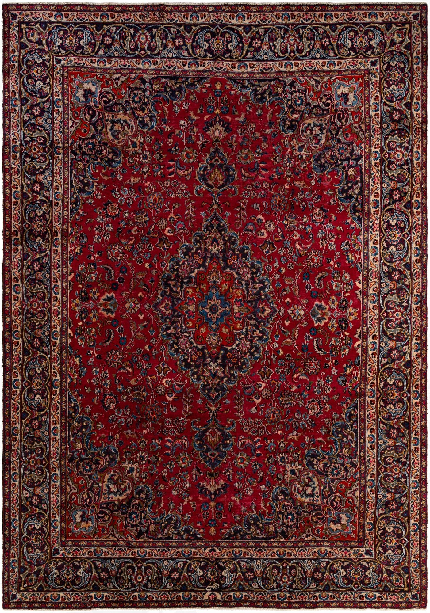 9' 3 x 13' 5  Hand Knotted Mashad Persian Wool Rug