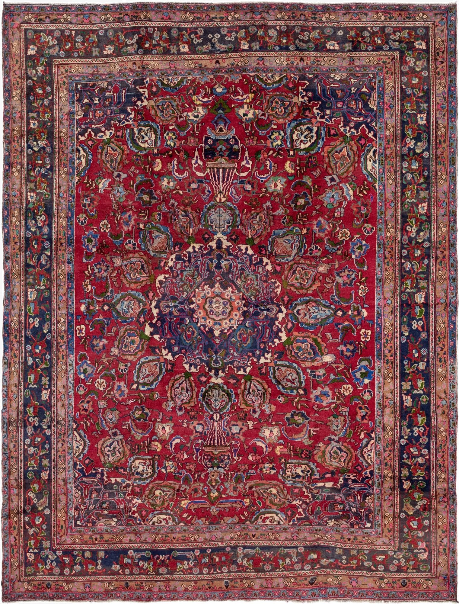 9' 6 x 12' 5  Hand Knotted Mashad Persian Wool Rug