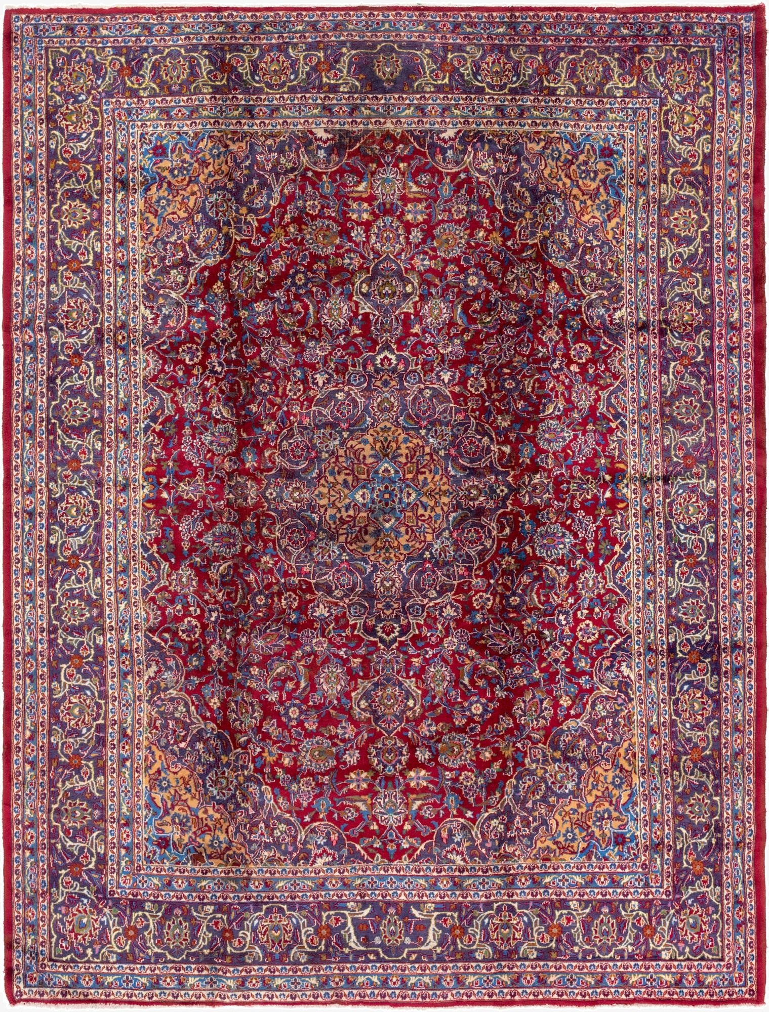 9' 8 x 12' 7  Hand Knotted Mashad Persian Wool Rug