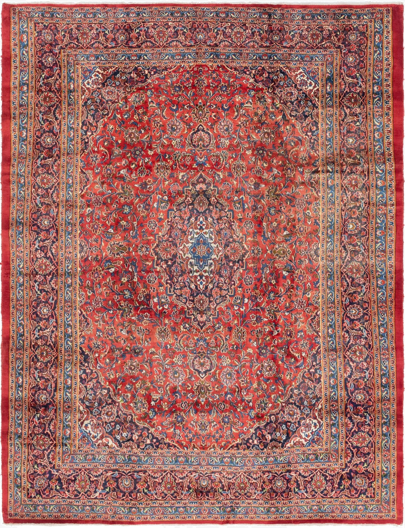 9' 8 x 12' 7  Hand Knotted Mashad Persian Wool Rug