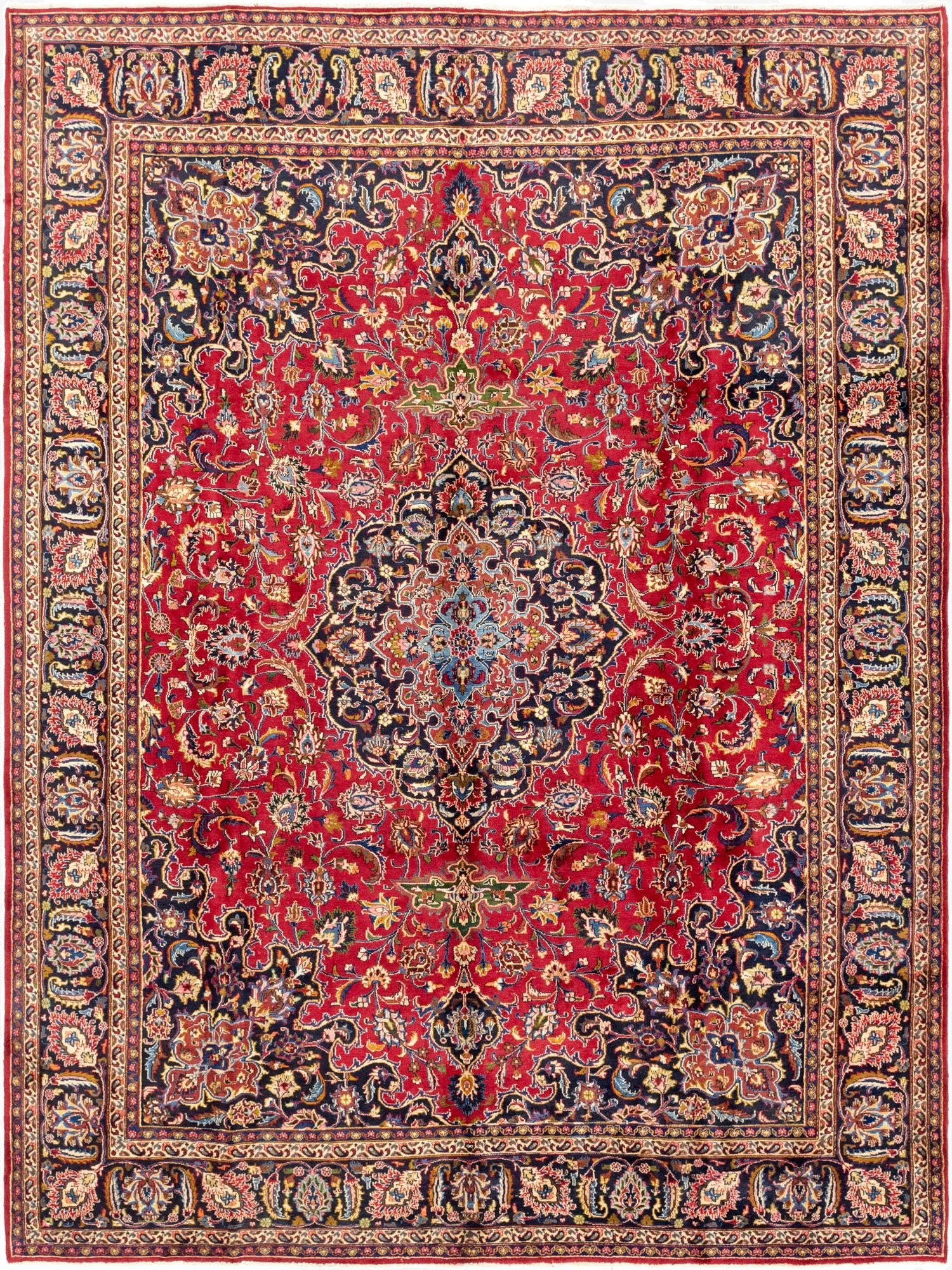 9' 6 x 12' 7  Hand Knotted Mashad Persian Wool Rug