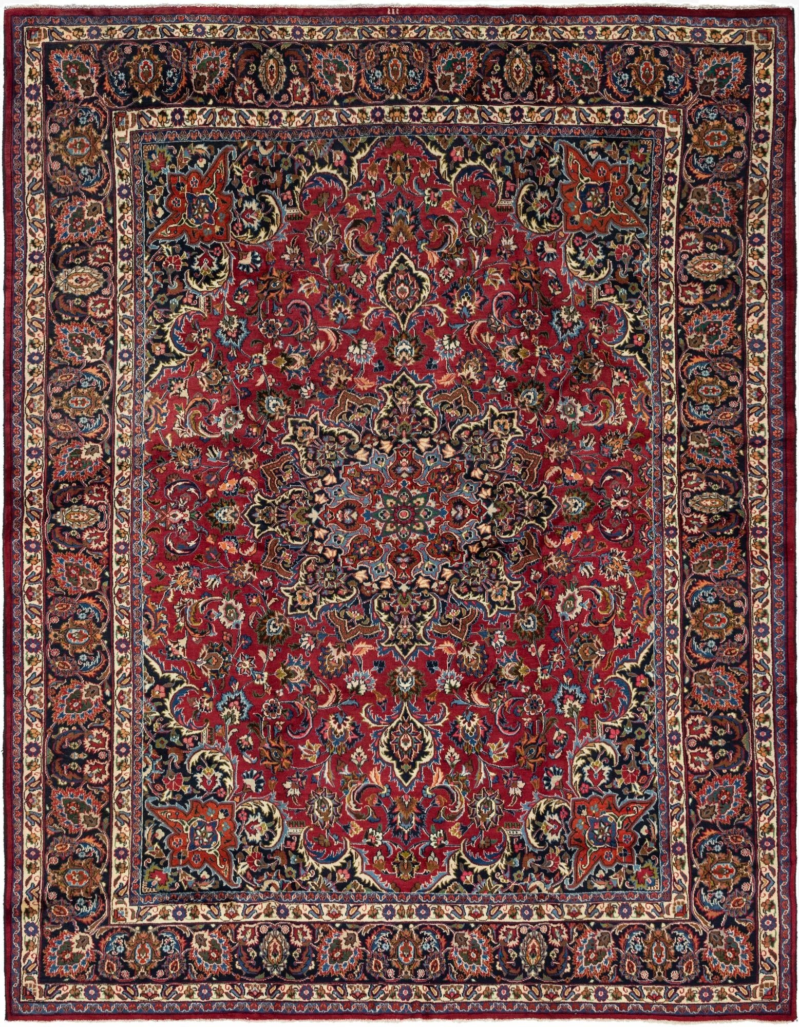 9' 8 x 12' 5  Hand Knotted Mashad Persian Wool Rug