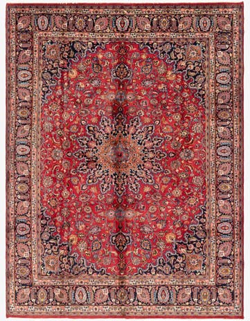 9' 8 x 12' 10 Hand Knotted Mashad Persian Wool Rug