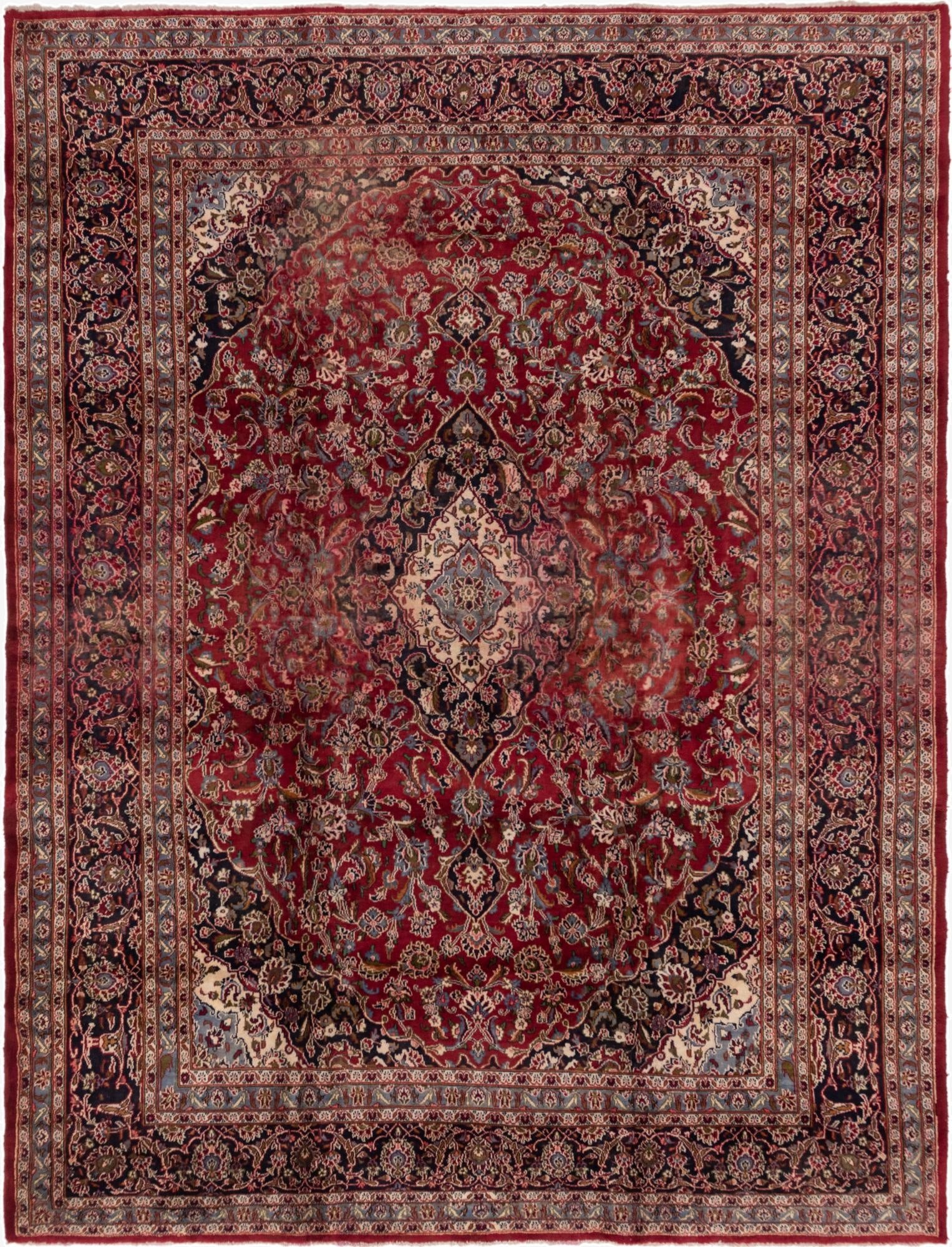 9' 8 x 12' 6  Hand Knotted Mashad Persian Wool Rug