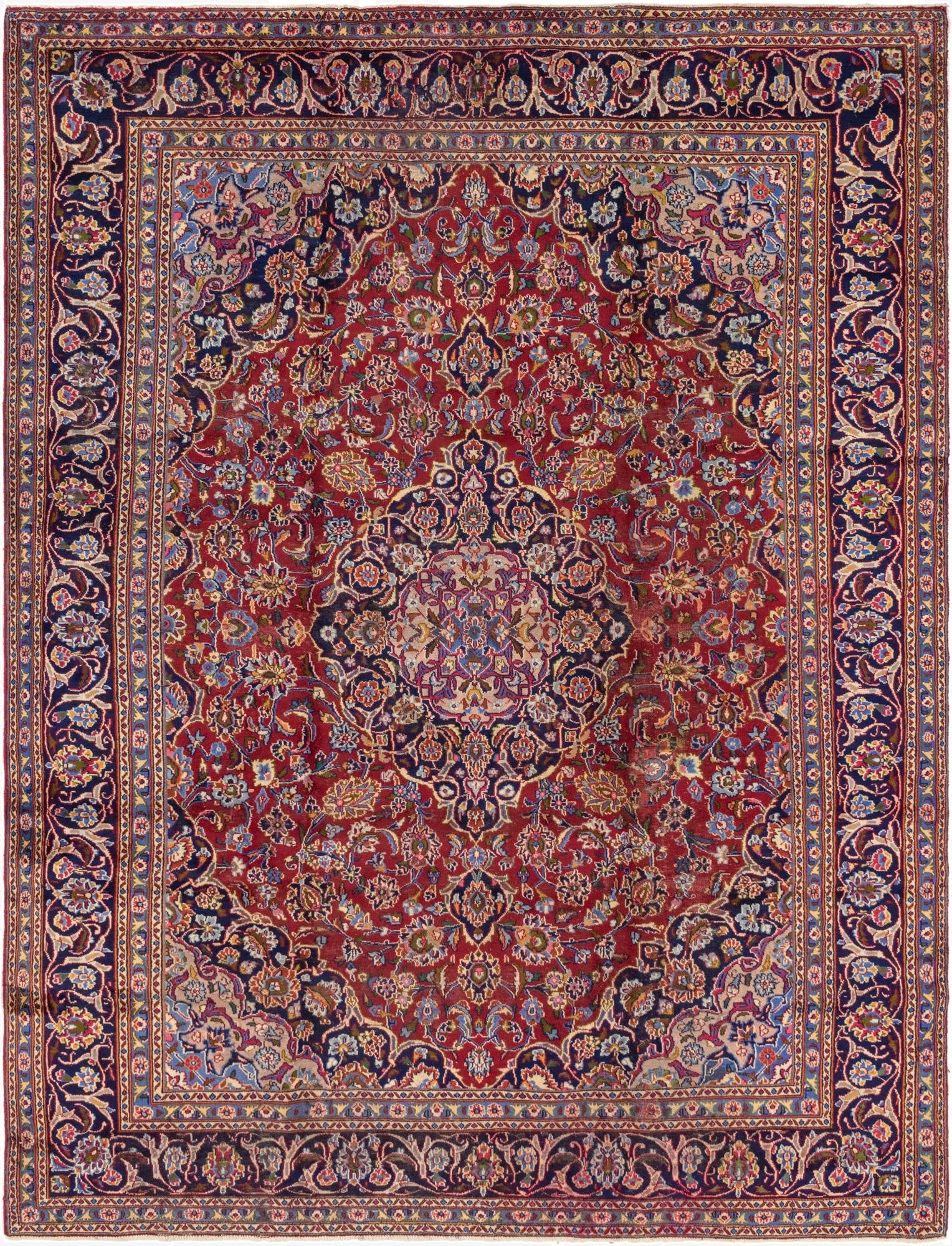 9' 7 x 12' 8  Hand Knotted Mashad Persian Wool Rug