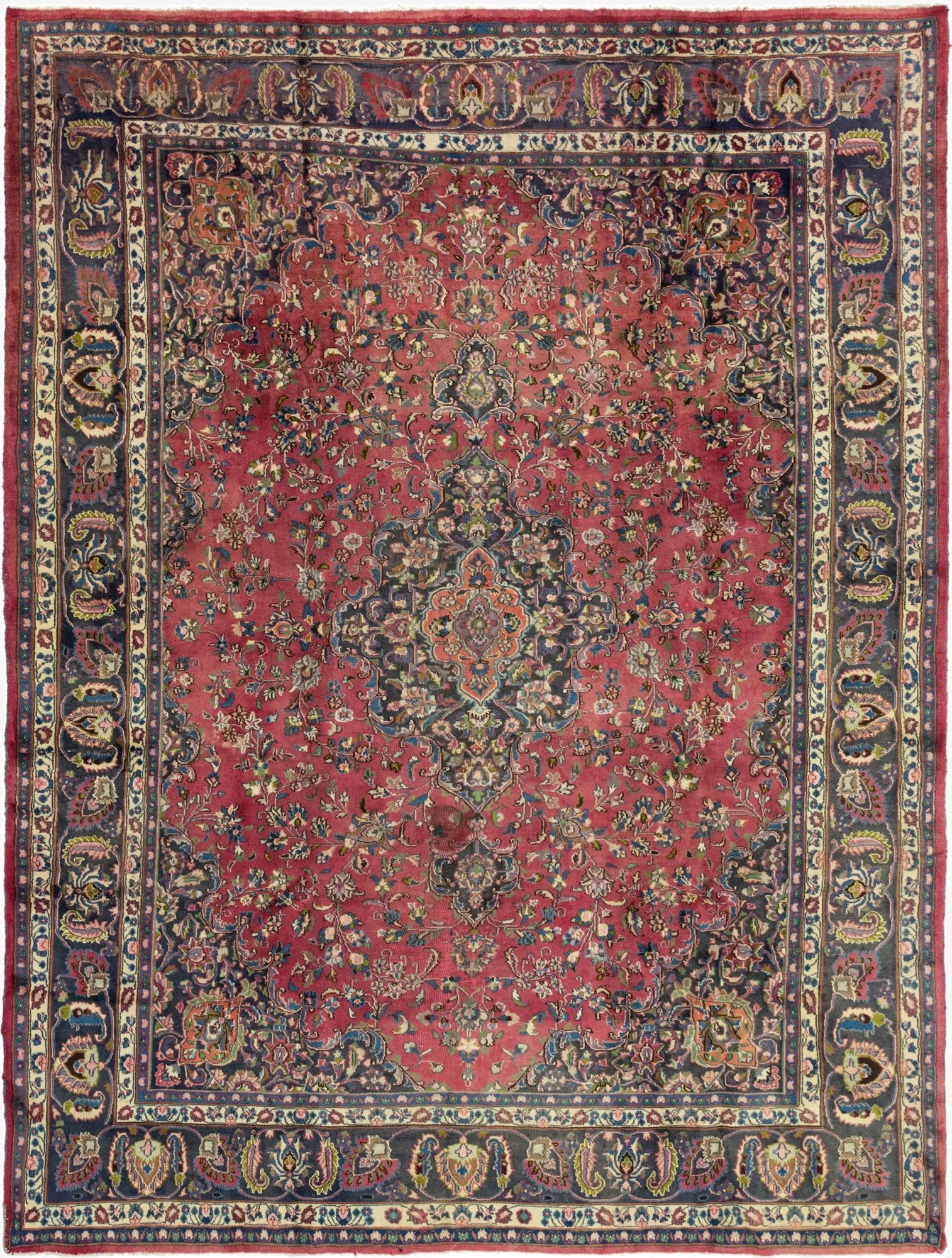 9' 6 x 12' 6  Hand Knotted Mashad Persian Wool Rug