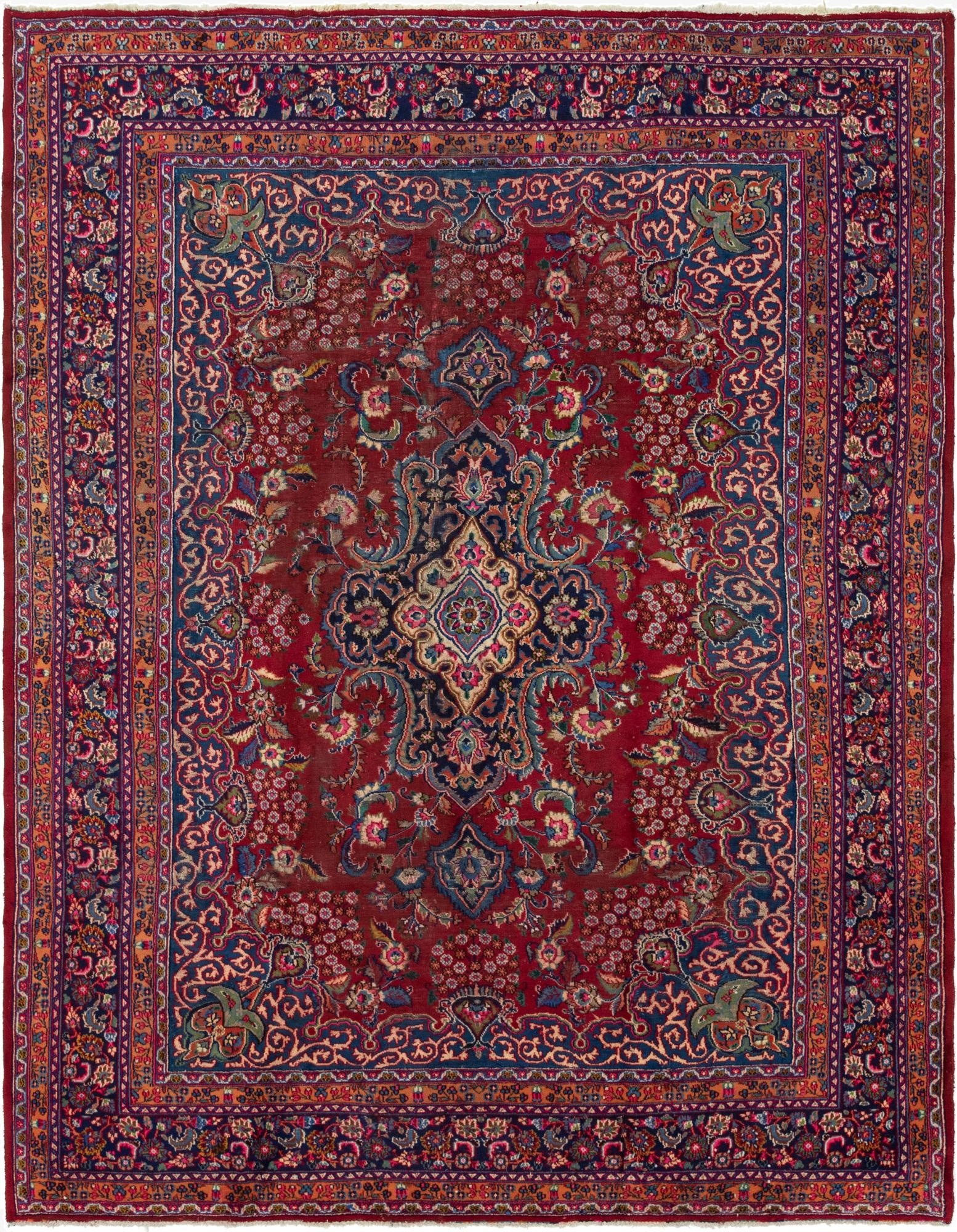 9' 6 x 12' 8  Hand Knotted Mashad Persian Wool Rug