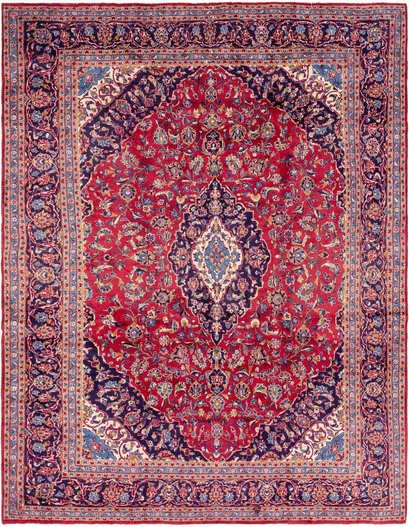 9' 7 x 12' 4  Hand Knotted Mashad Persian Wool Rug
