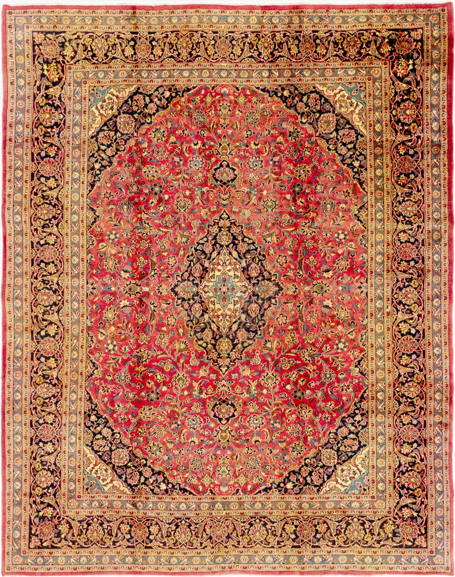 9' 8 x 12' 2  Hand Knotted Mashad Persian Wool Rug