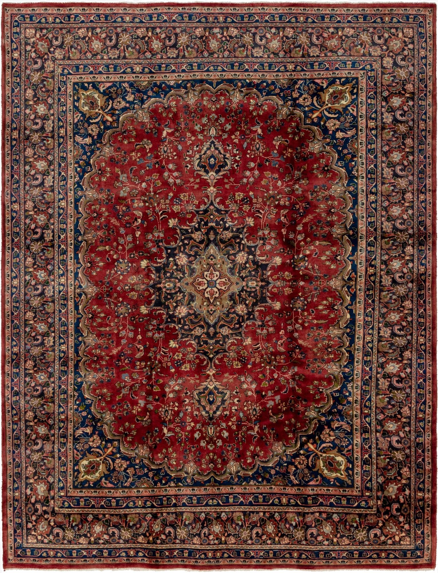 9' 8 x 12' 10  Hand Knotted Mashad Persian Wool Rug