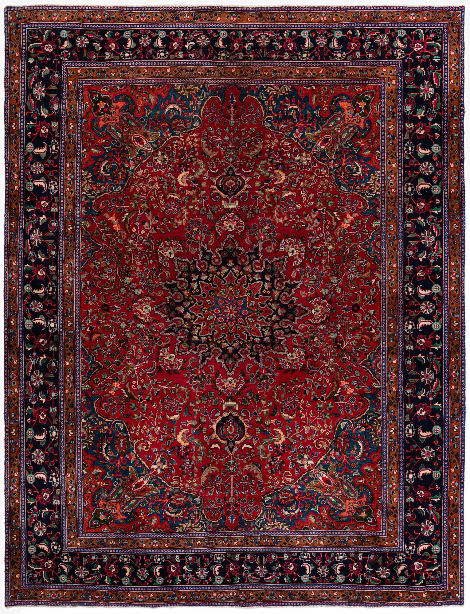 9' 8 x 12' 7  Hand Knotted Mashad Persian Wool Rug