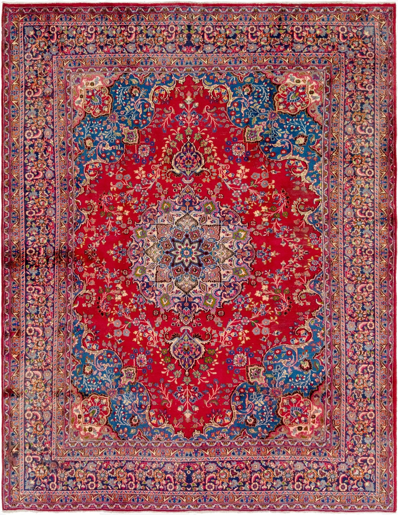 9' 6 x 12' 6  Hand Knotted Mashad Persian Wool Rug