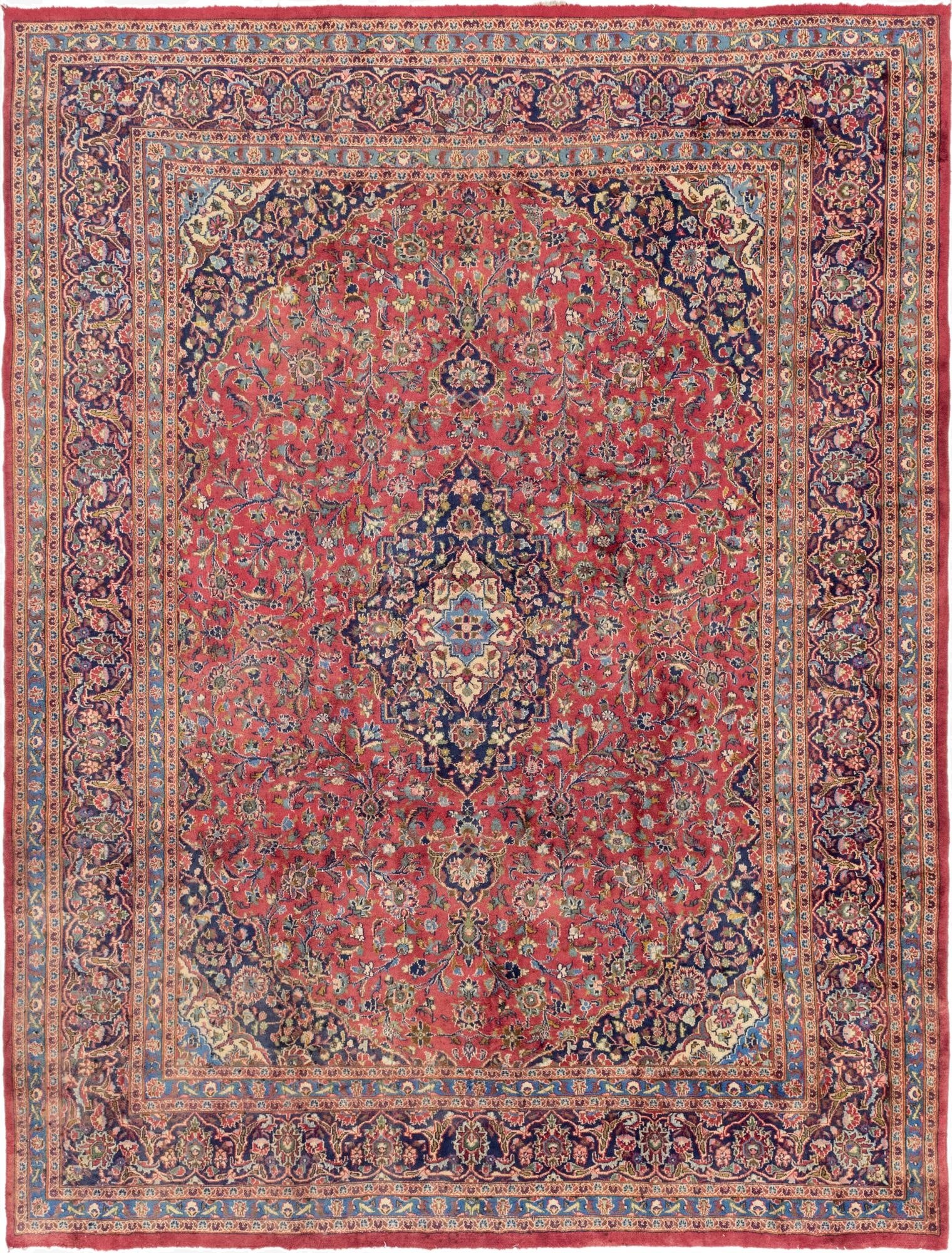 9' 7 x 12' 8  Hand Knotted Mashad Persian Wool Rug