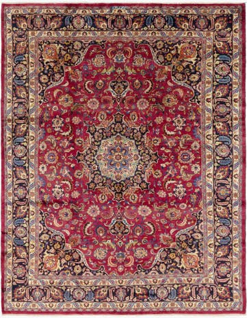 10' x 13' Hand Knotted Mashad Persian Wool Rug