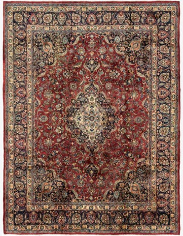 9' 7 x 12' 10 Hand Knotted Mashad Persian Wool Rug