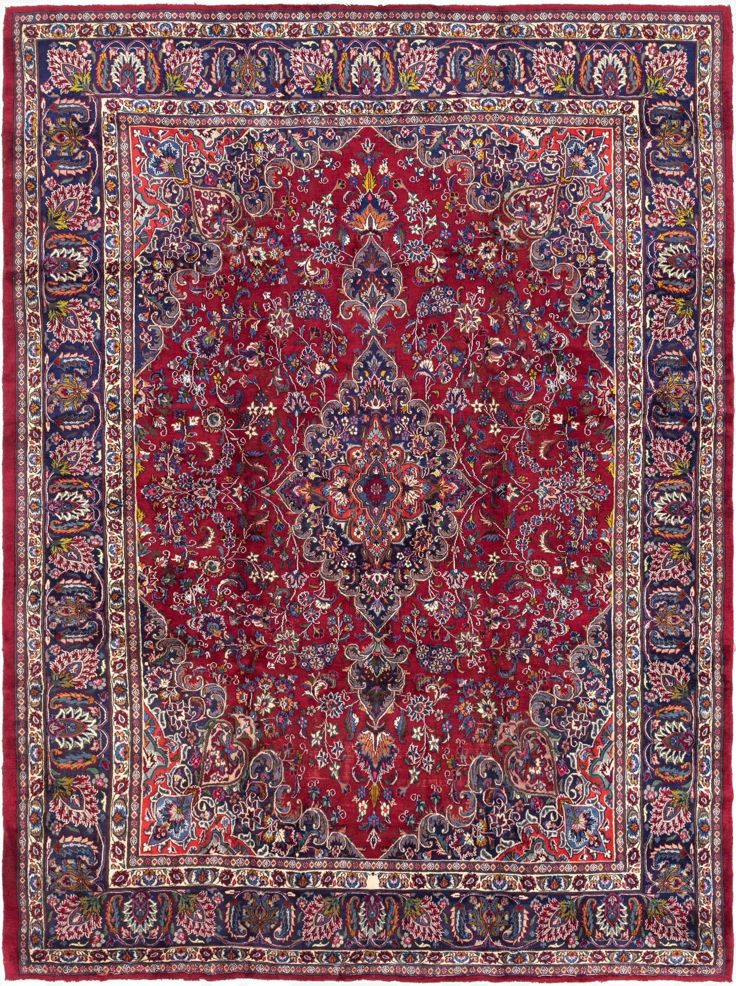 9' 7 x 12' 9  Hand Knotted Mashad Persian Wool Rug