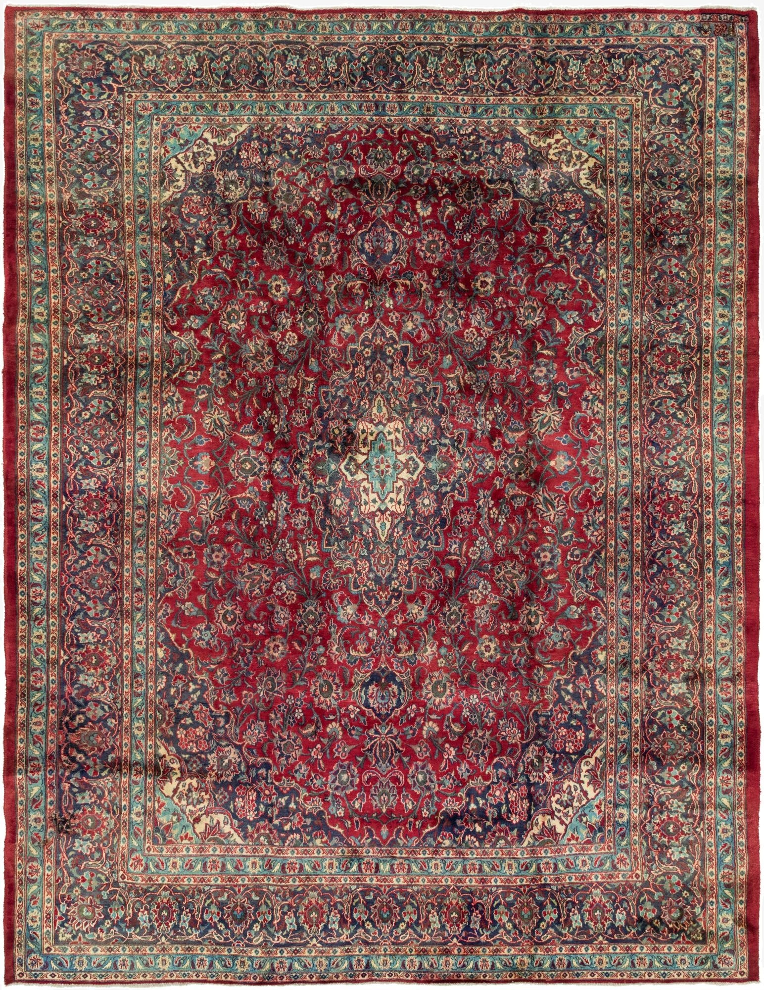 9' 7 x 12' 9  Hand Knotted Mashad Persian Wool Rug