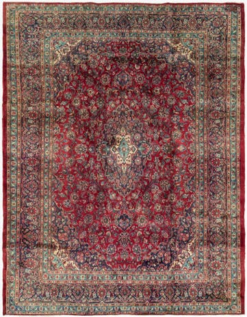 9' 7 x 12' 9 Hand Knotted Mashad Persian Wool Rug