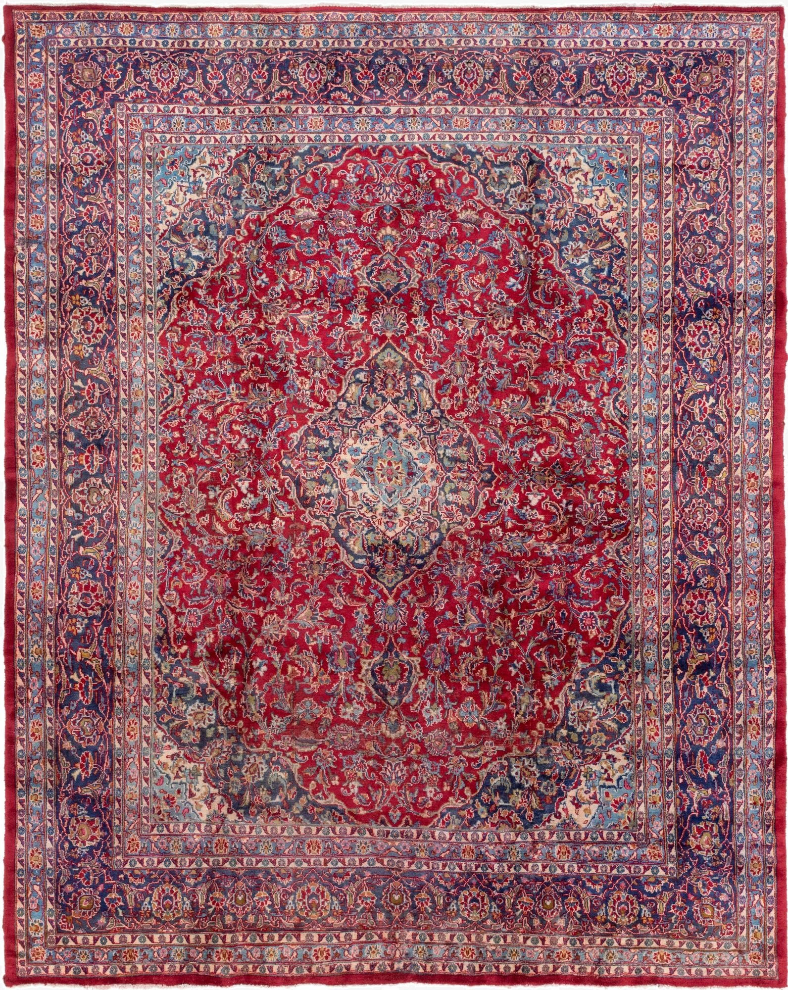 9' 8 x 12' 5  Hand Knotted Mashad Persian Wool Rug