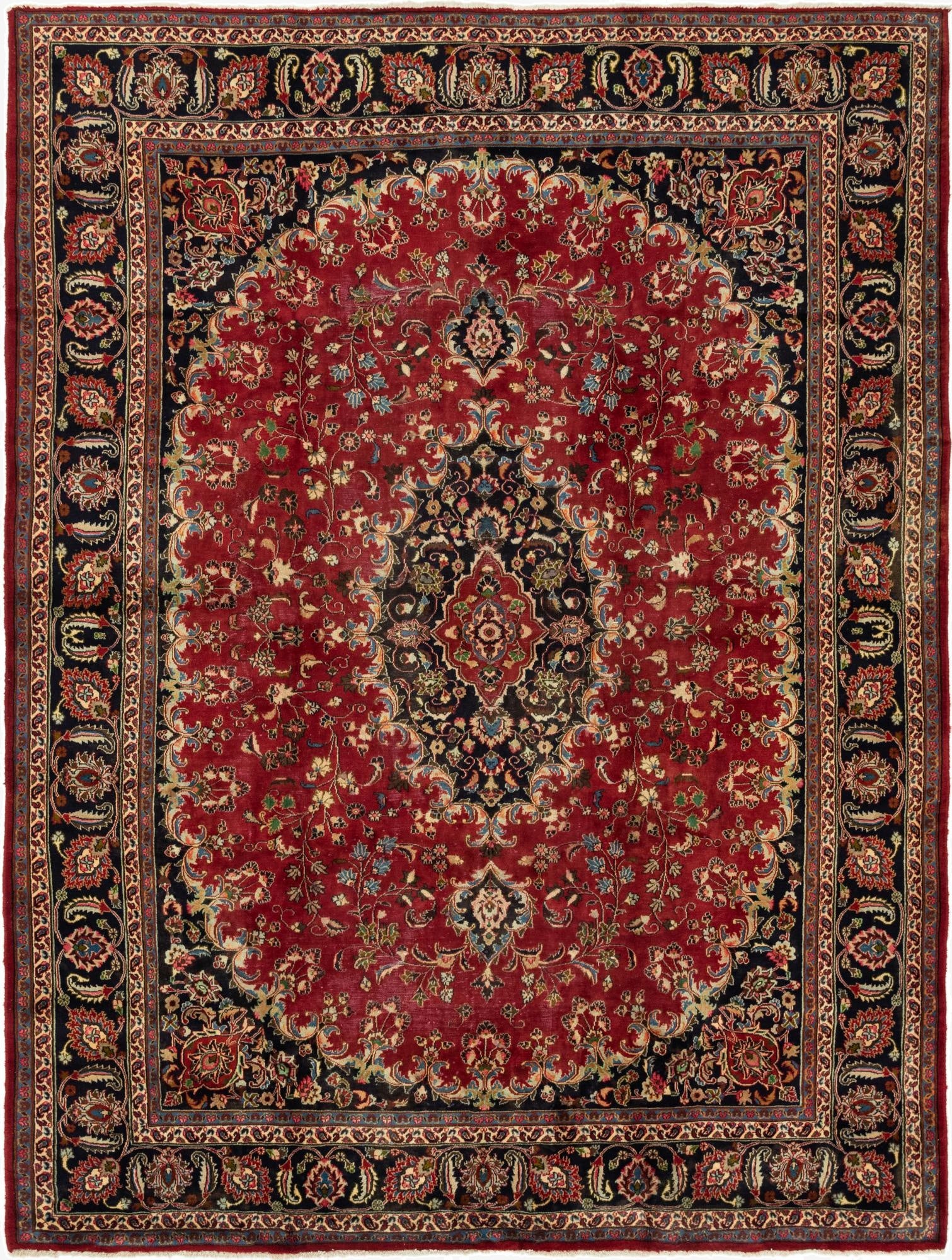 9' 9 x 12' 10  Hand Knotted Mashad Persian Wool Rug