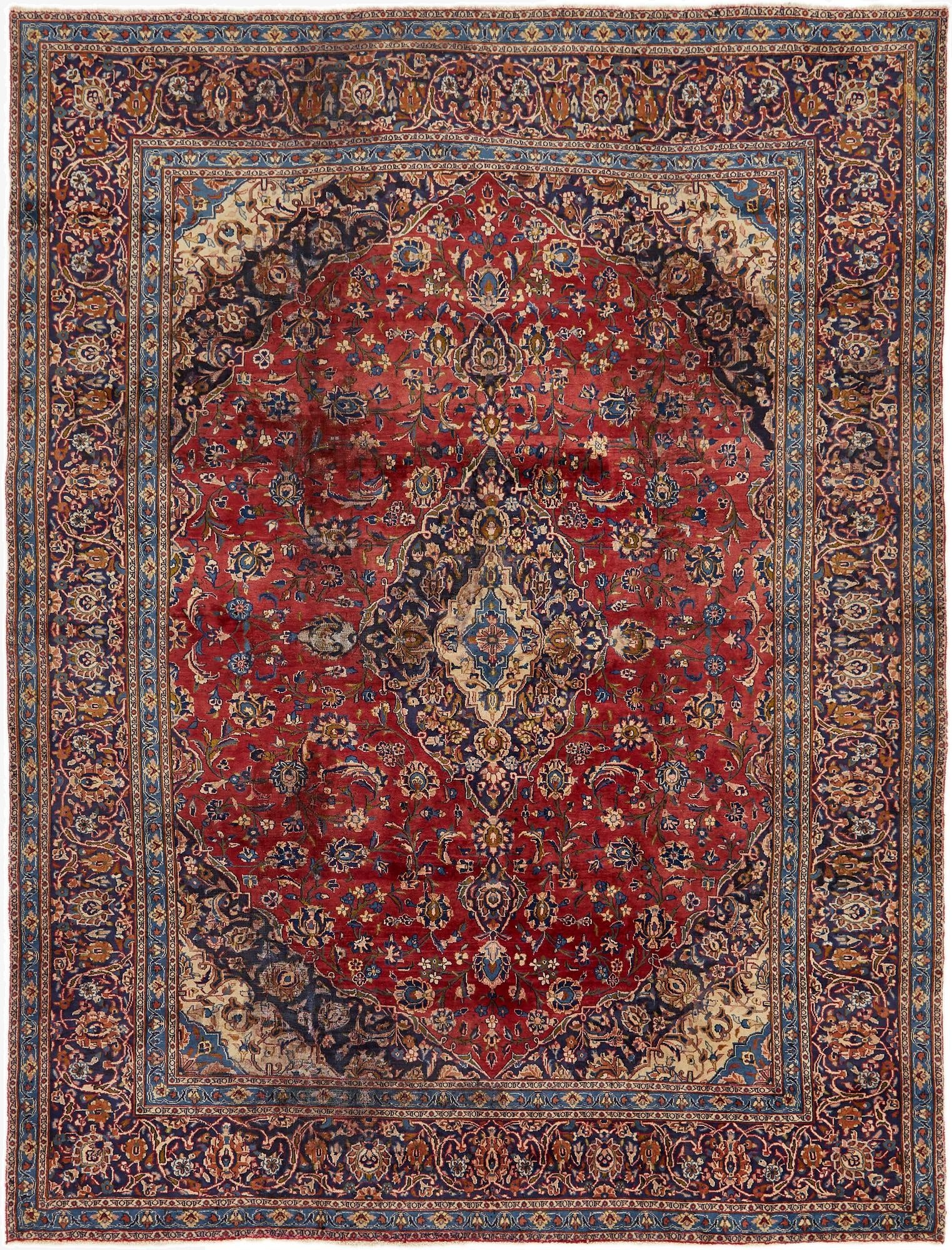 9' 3 x 12' 5 Hand Knotted Mashad Persian Wool Rug