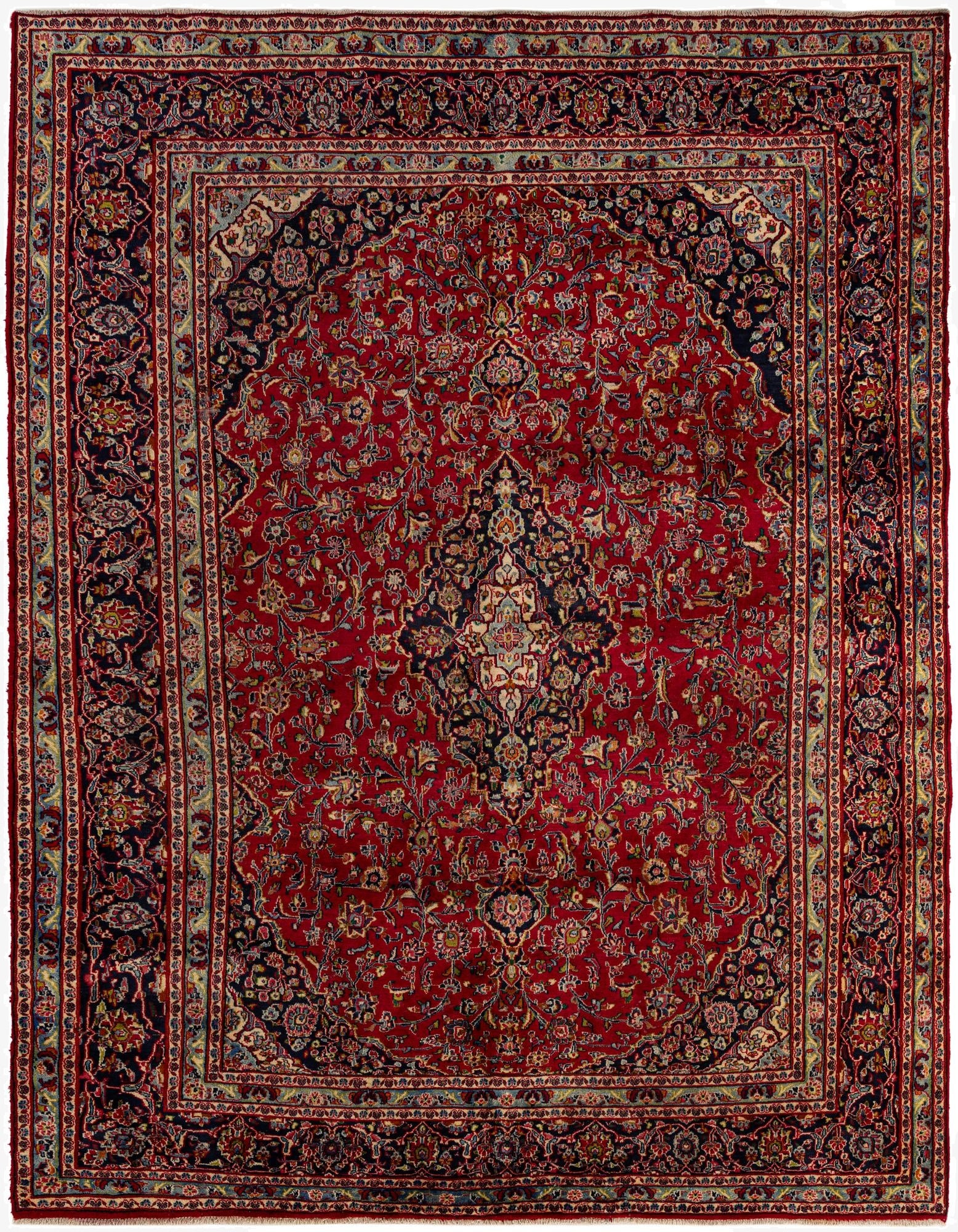 9' 3 x 12' 6  Hand Knotted Mashad Persian Wool Rug