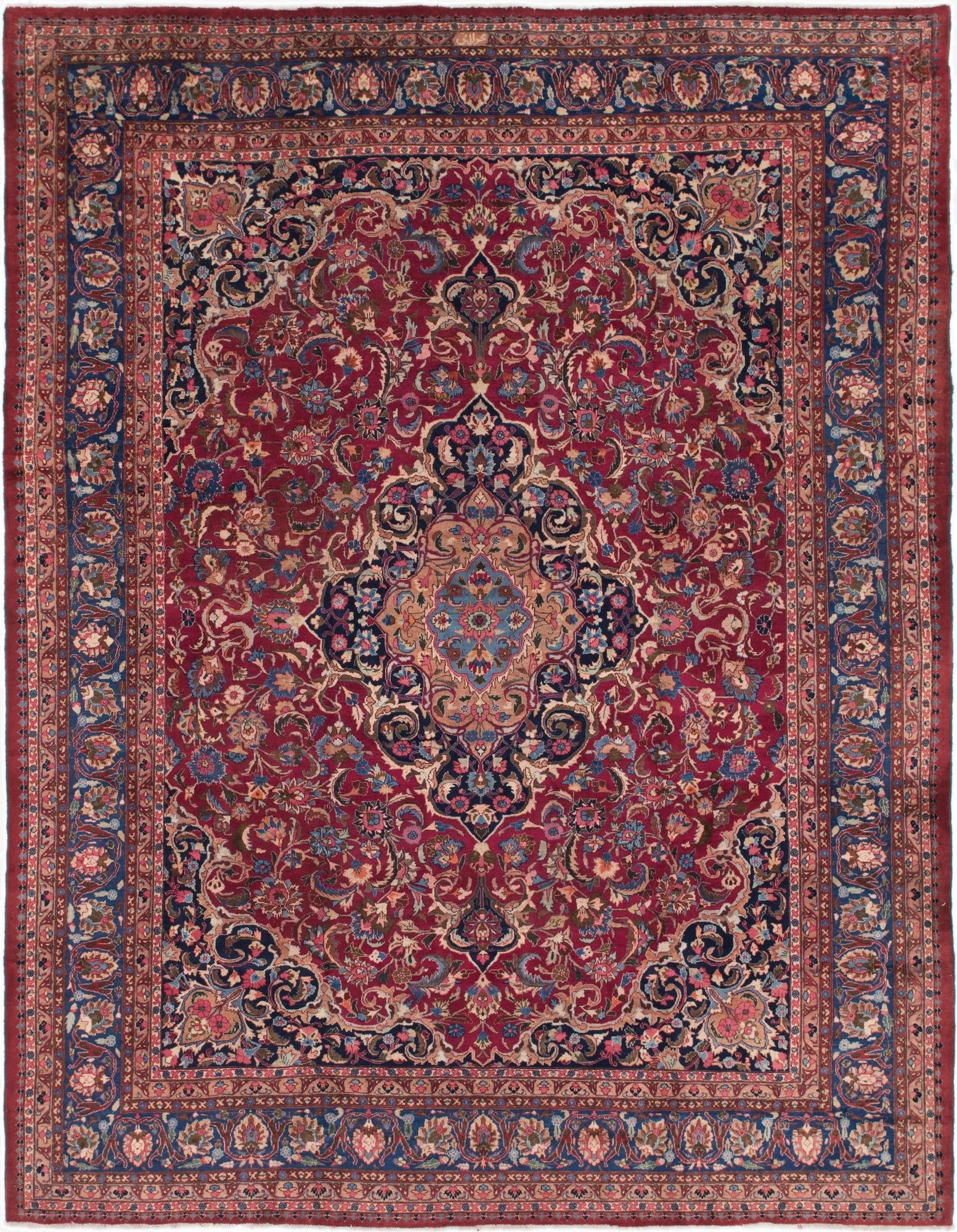 9' 9 x 12' 5  Hand Knotted Mashad Persian Wool Rug