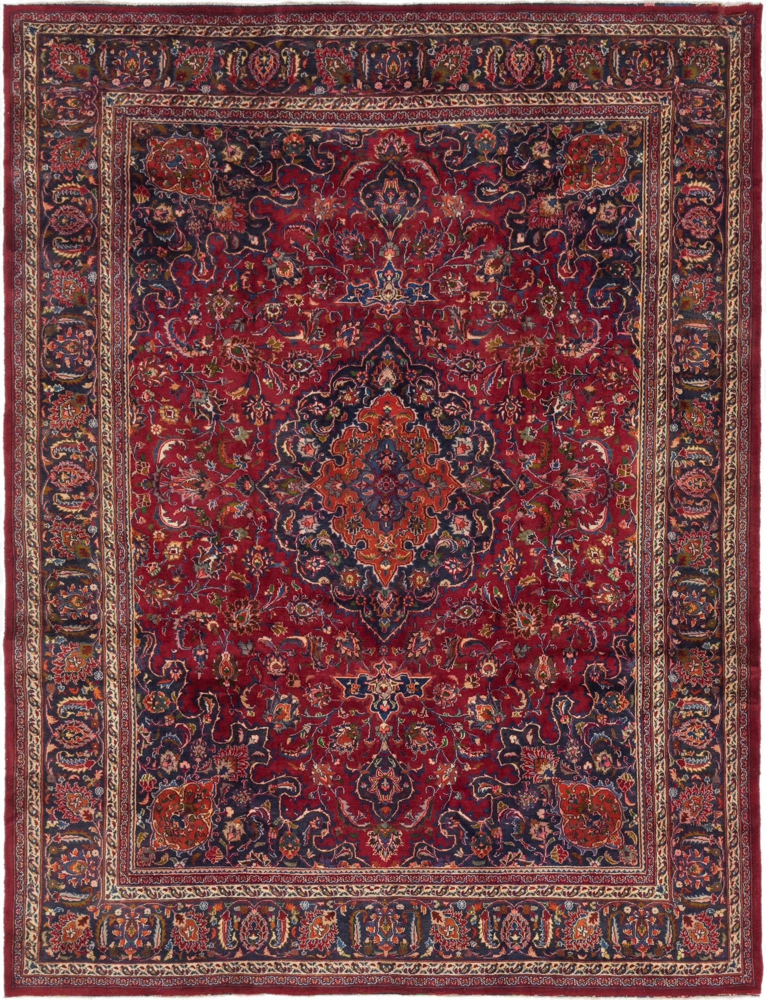 9' 7 x 12' 8  Hand Knotted Mashad Persian Wool Rug