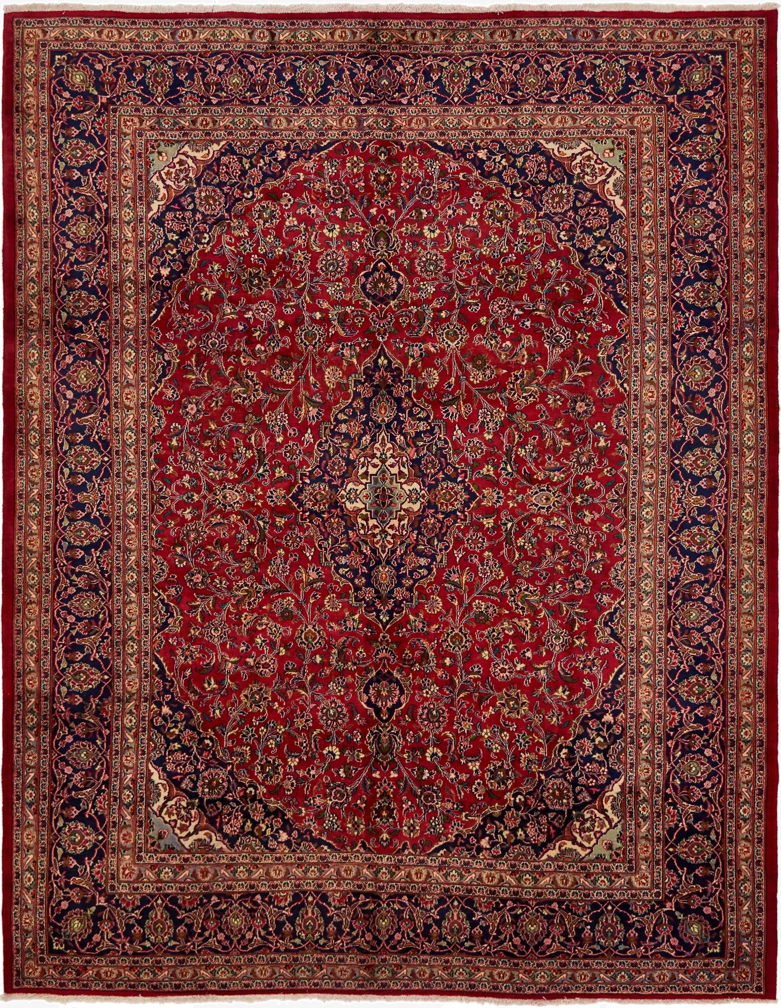 9' 9 x 12' 7  Hand Knotted Mashad Persian Wool Rug