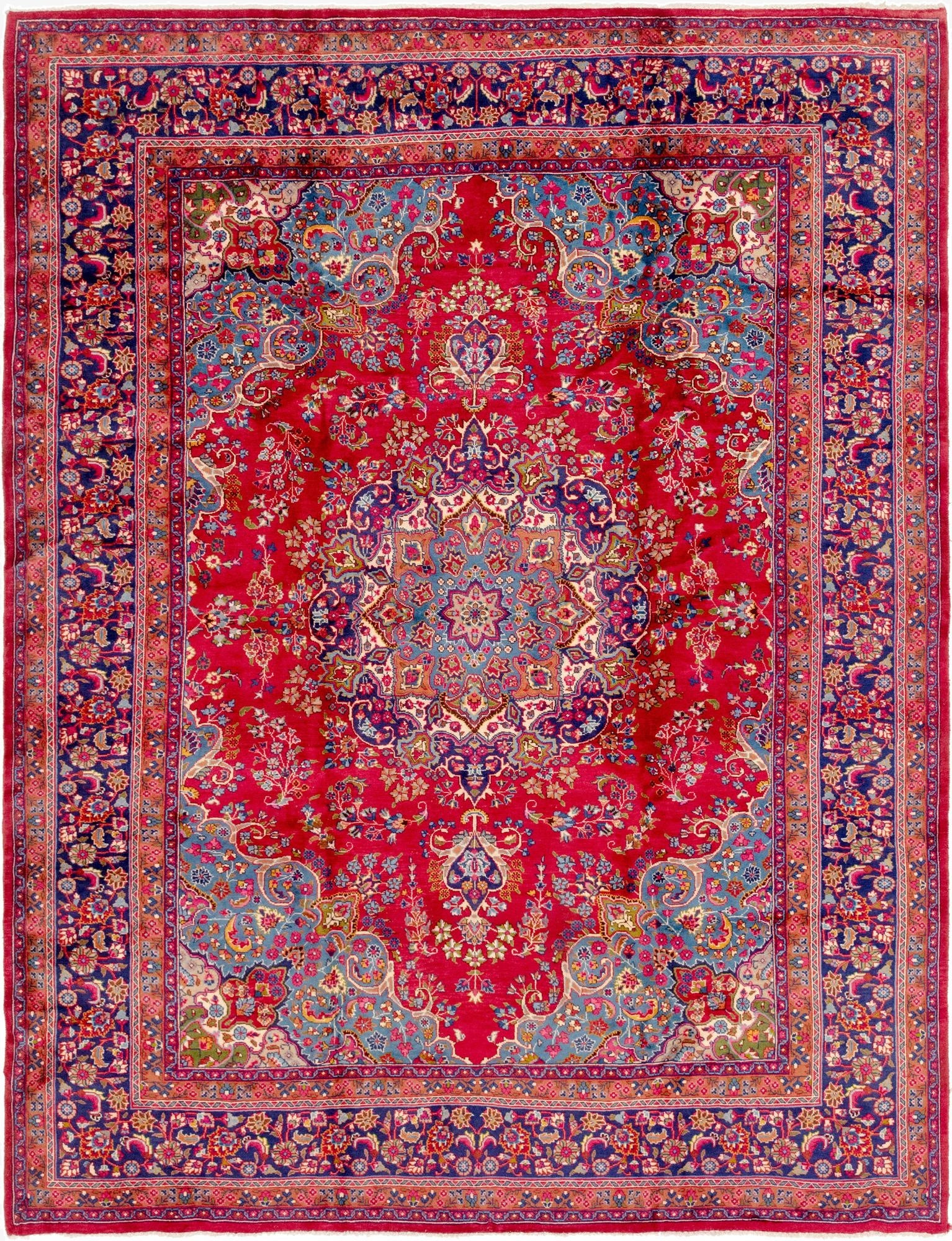 9' 9 x 12' 9  Hand Knotted Mashad Persian Wool Rug