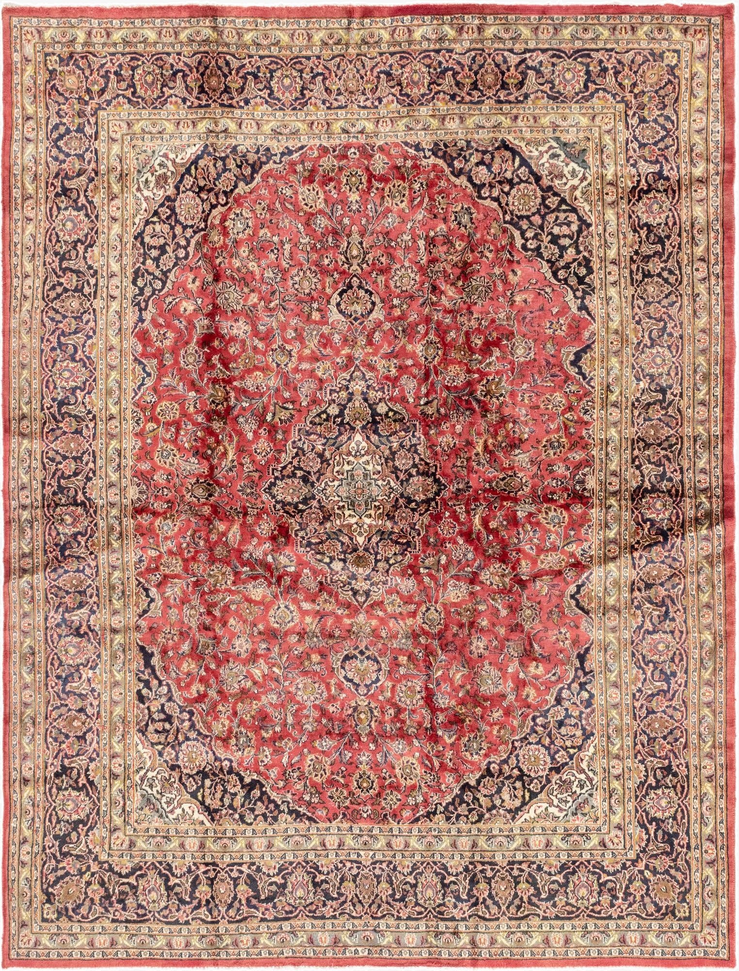 9' 6 x 12' 9  Hand Knotted Mashad Persian Wool Rug