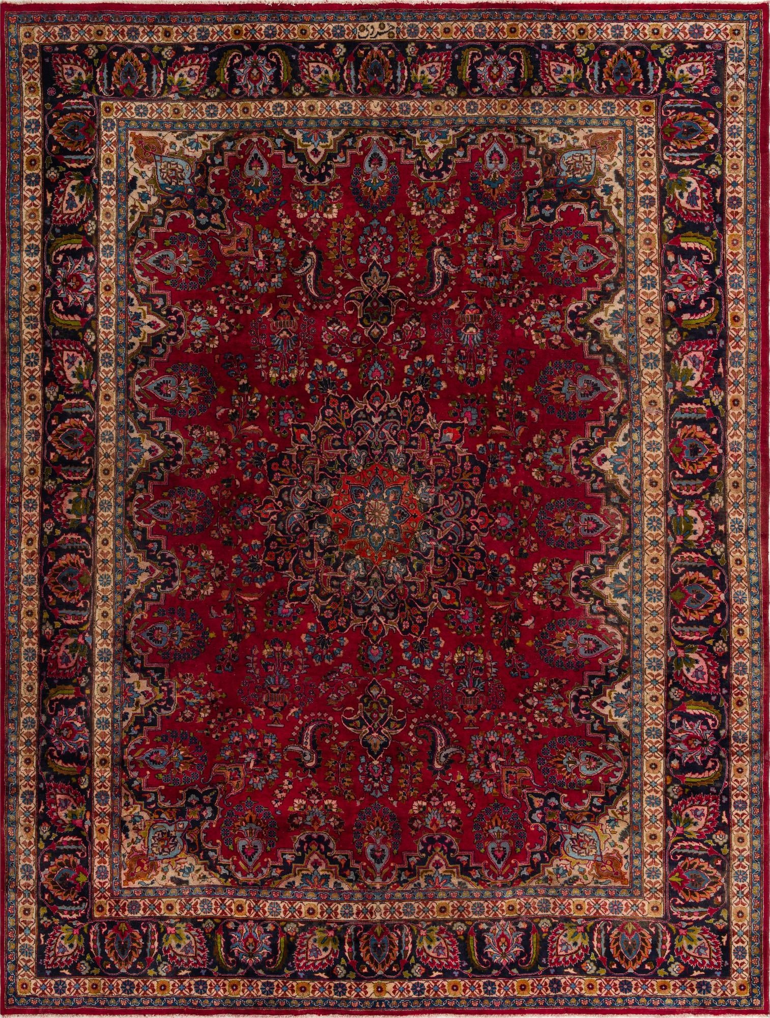 9' 8 x 12' 7  Hand Knotted Mashad Persian Wool Rug