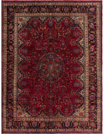 9' 8 x 12' 7 Hand Knotted Mashad Persian Wool Rug