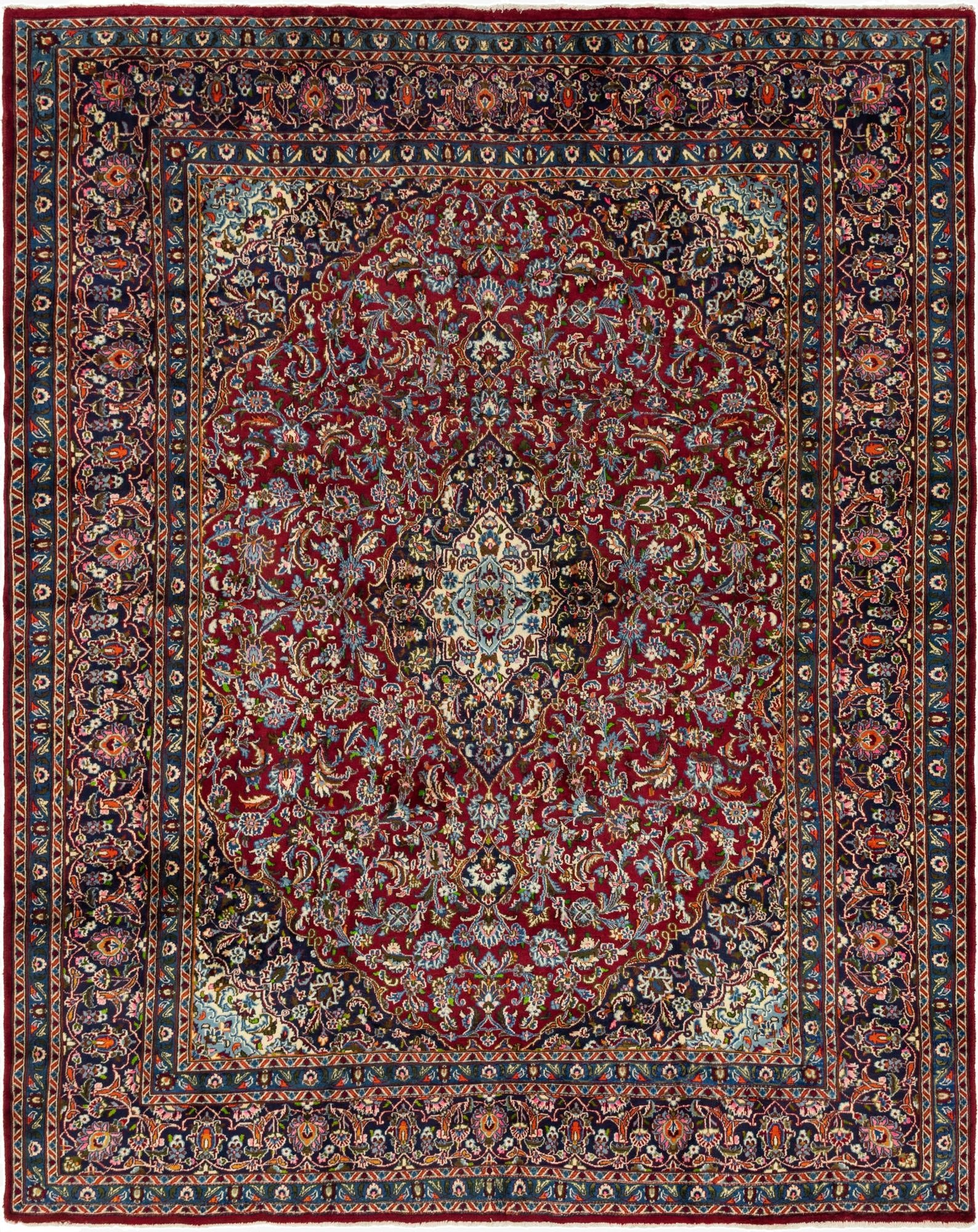 9' 7 x 12' 2  Hand Knotted Mashad Persian Wool Rug