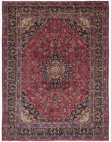 9' 9 x 13' Hand Knotted Mashad Persian Wool Rug