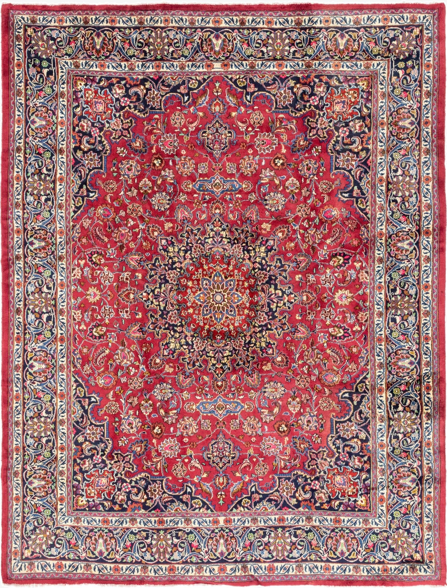 9' 7 x 12' 8  Hand Knotted Mashad Persian Wool Rug