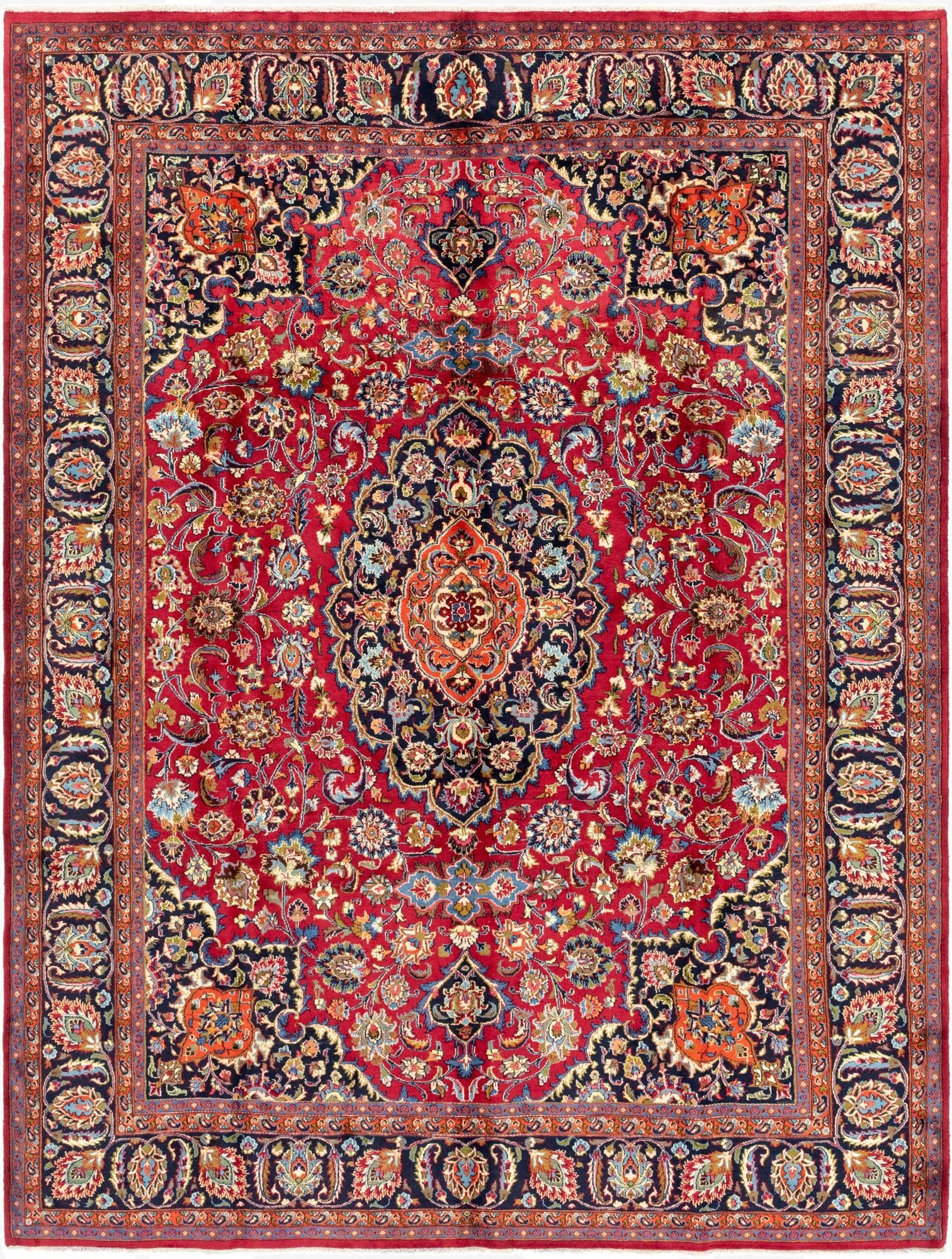 9' 8 x 12' 7  Hand Knotted Mashad Persian Wool Rug