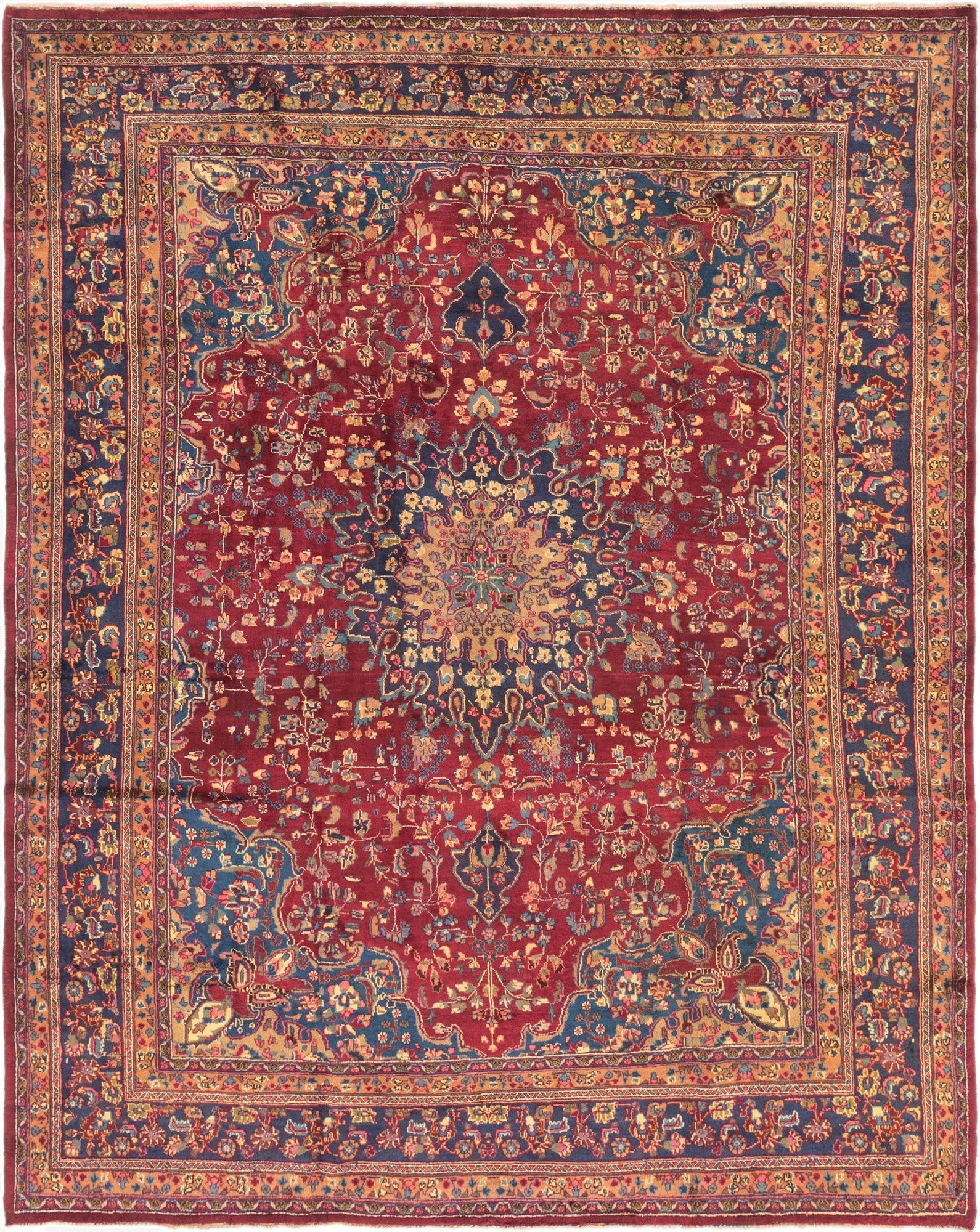 9' 8 x 12' 4  Hand Knotted Mashad Persian Wool Rug