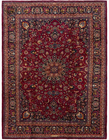 9' 8 x 13' Hand Knotted Mashad Persian Wool Rug