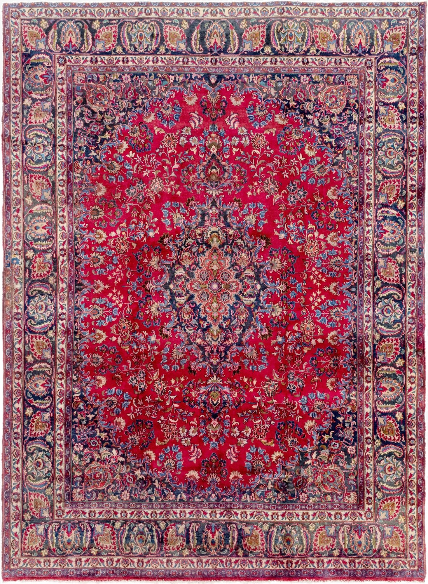 9' 3 x 12' 9  Hand Knotted Mashad Persian Wool Rug