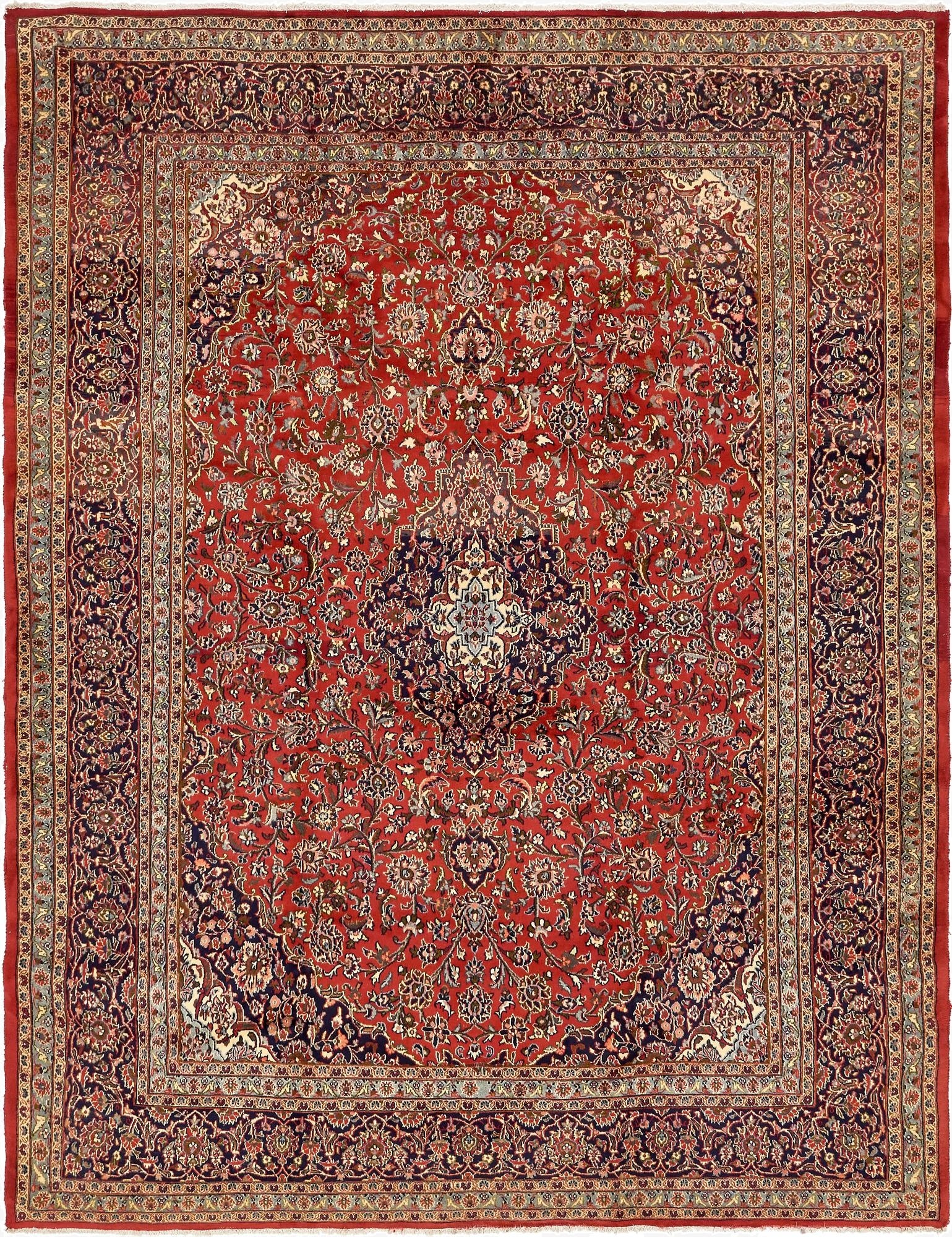9' 9 x 12' 7  Hand Knotted Mashad Persian Wool Rug