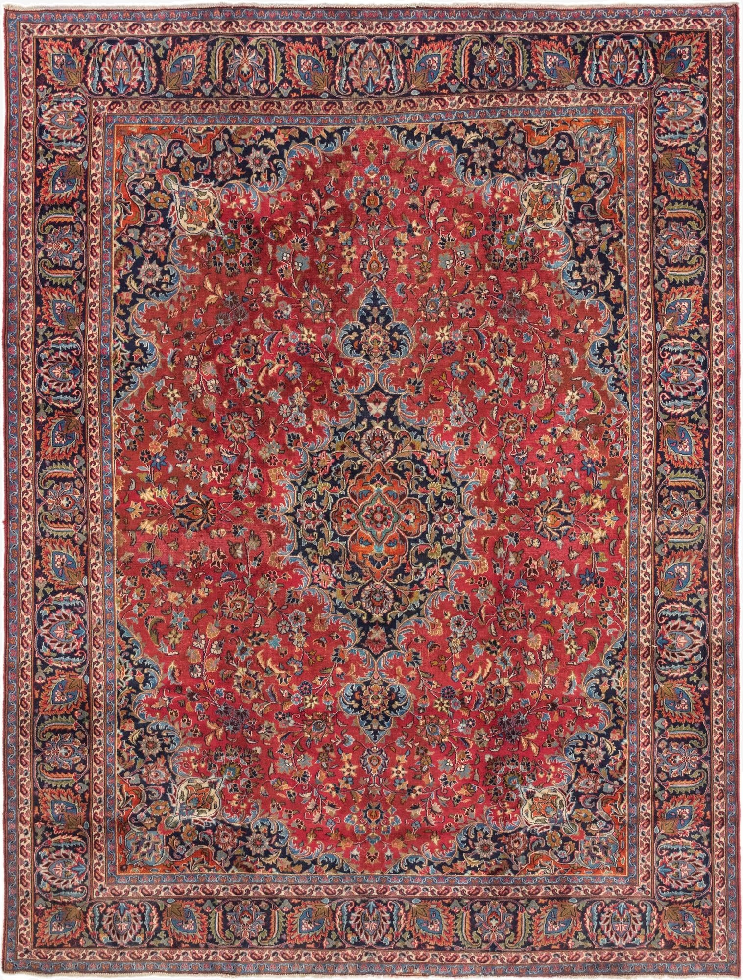 9' 6 x 12' 4  Hand Knotted Mashad Persian Wool Rug