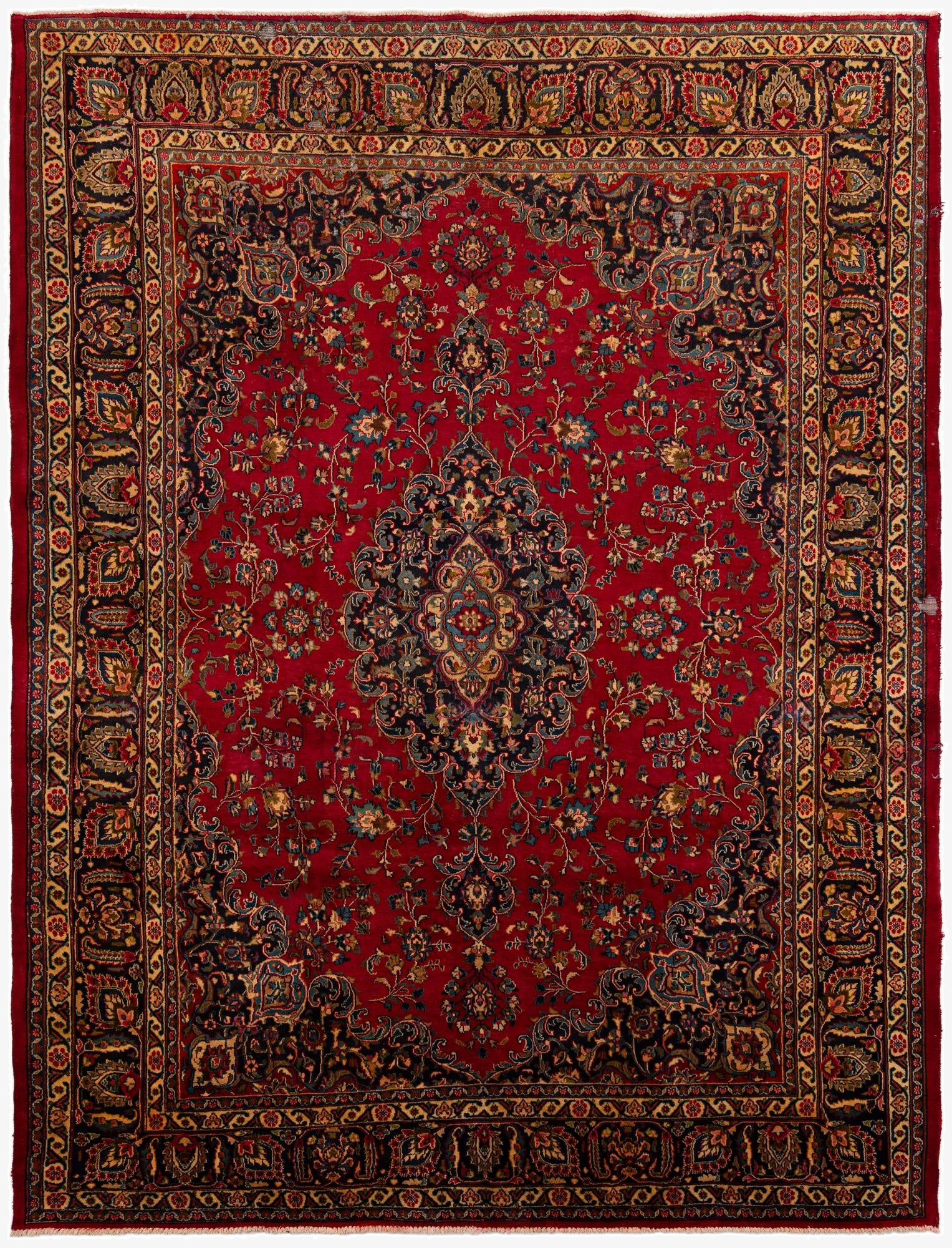 9' 9 x 12' 10  Hand Knotted Mashad Persian Wool Rug
