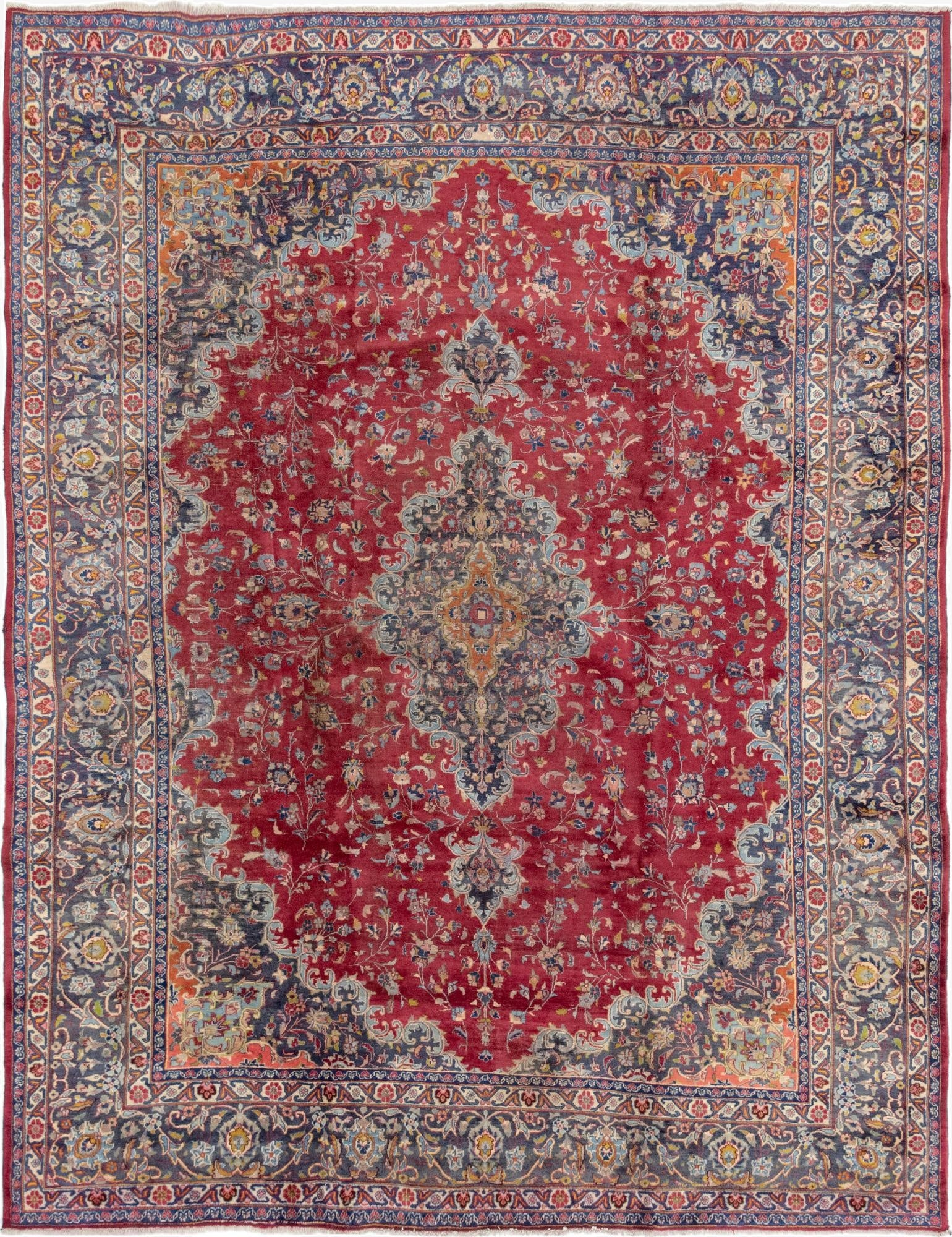 9' 8 x 12' 7  Hand Knotted Mashad Persian Wool Rug