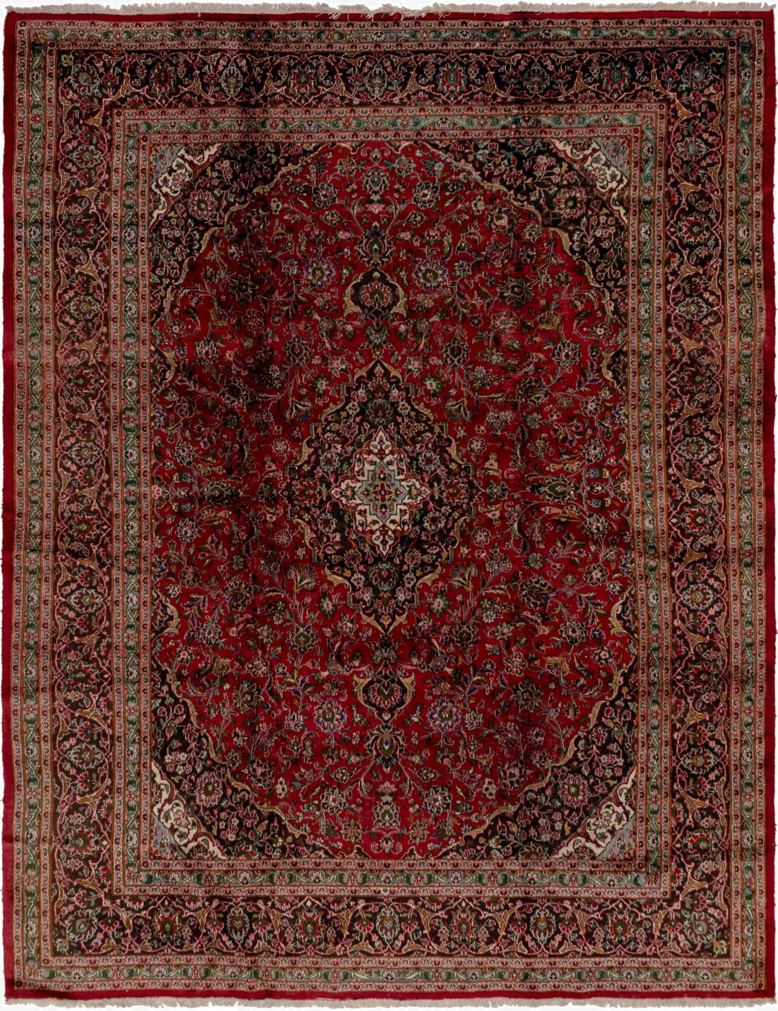 9' 8 x 12' 6  Hand Knotted Mashad Persian Wool Rug