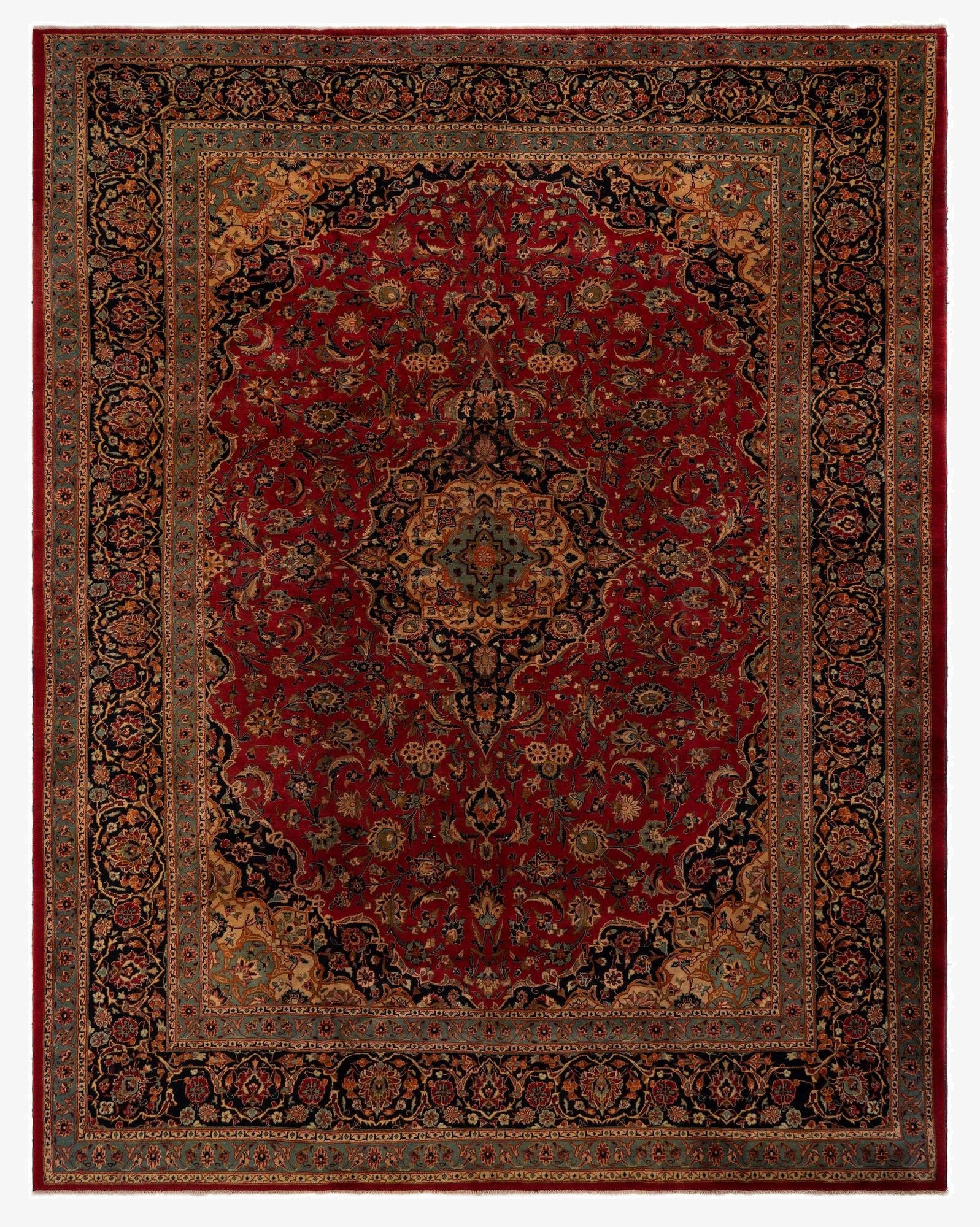 10' 1 x 12' 6  Hand Knotted Mashad Persian Wool Rug